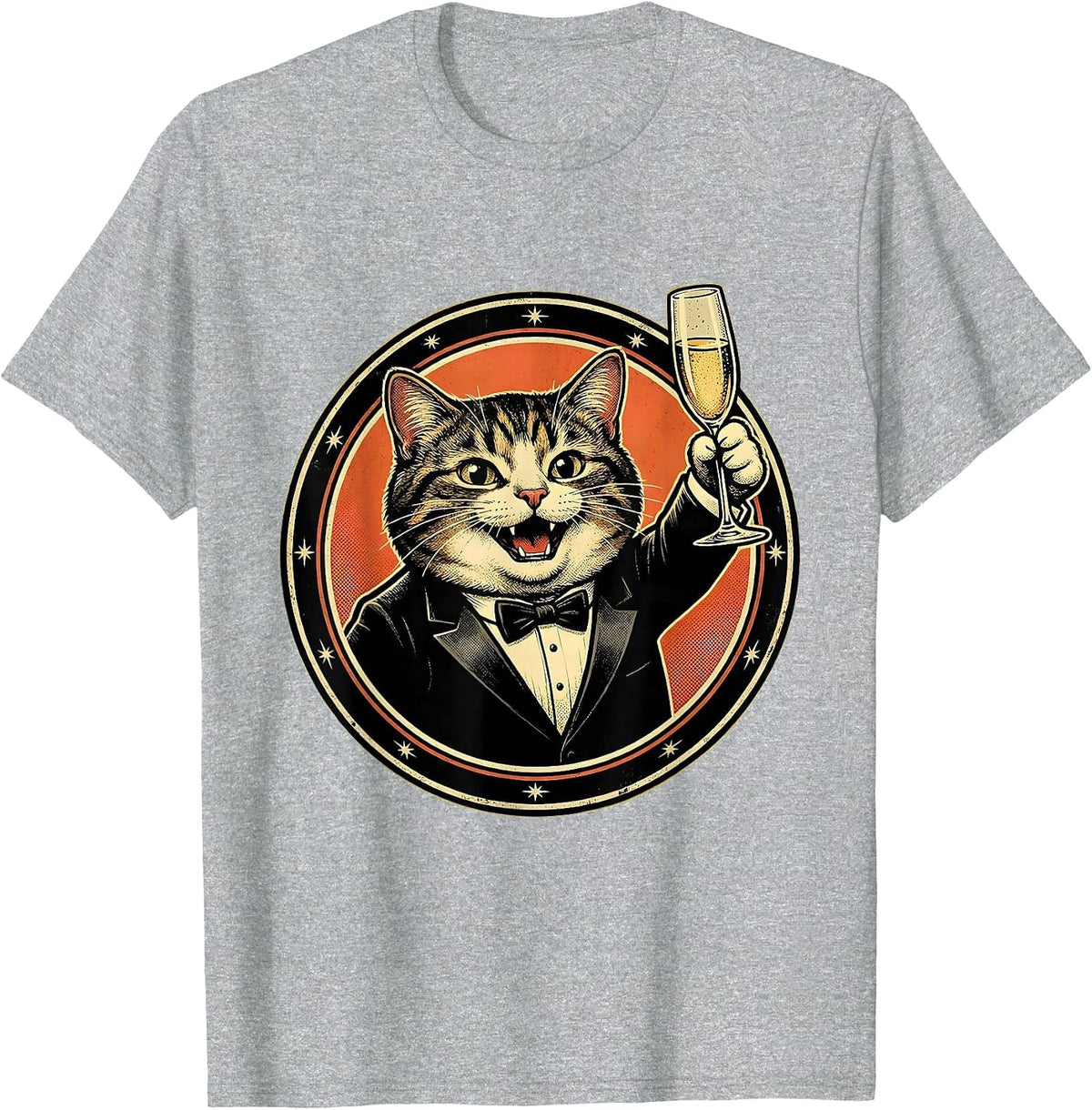 Men's Fancy Cat in Tuxedo with Champagne Glass T-Shirt - Heather Grey
