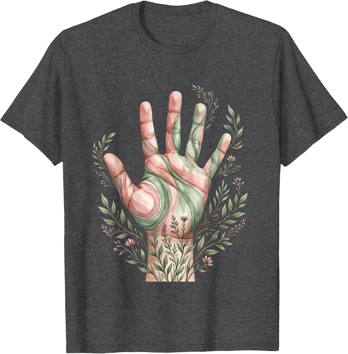 Autism Awareness Rainbow Handprint Art Design T-Shirt - Dark Heather Grey