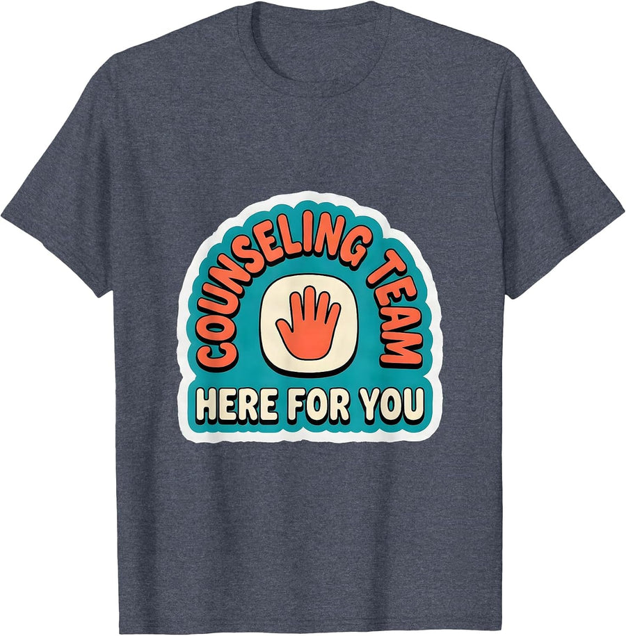 Counseling Team Here For You Groovy Retro School Counselor T-Shirt - Heather Blue