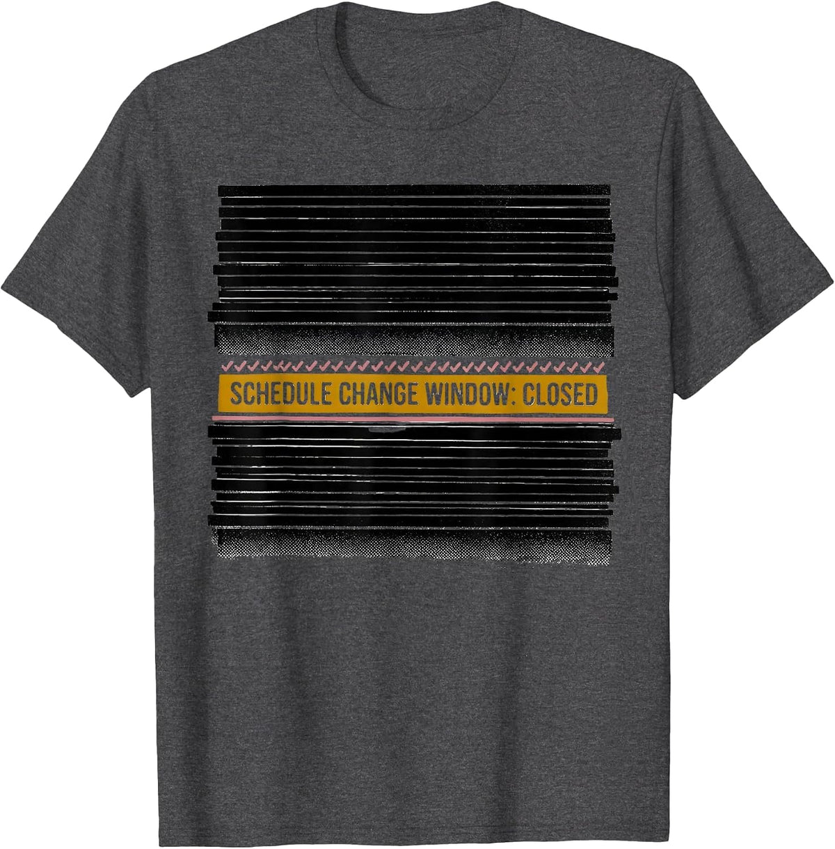 Men's Schedule Change Window: Closed Groovy School Counselor Back T-Shirt - Dark Heather Grey