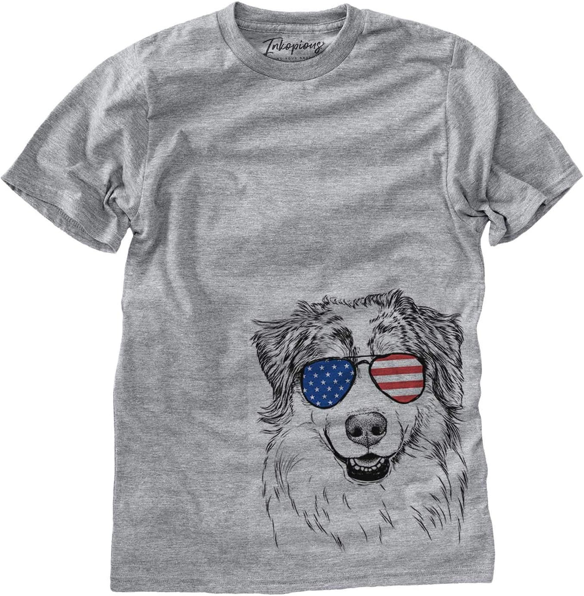 Inkopious Patriotic Aonghus the Australian Shepherd Dog Triblend T-Shirt - Unisex Grey Crew Neck
