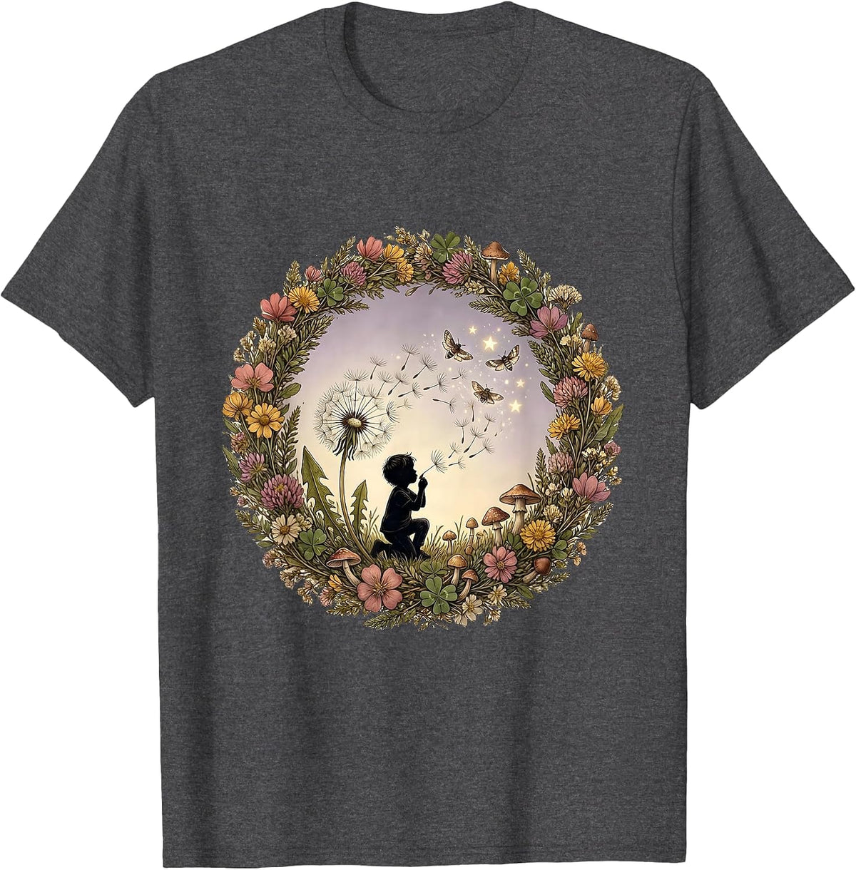 Men's Autism Awareness Child Dandelion Rainbow Graphic T-Shirt - Dark Heather Grey