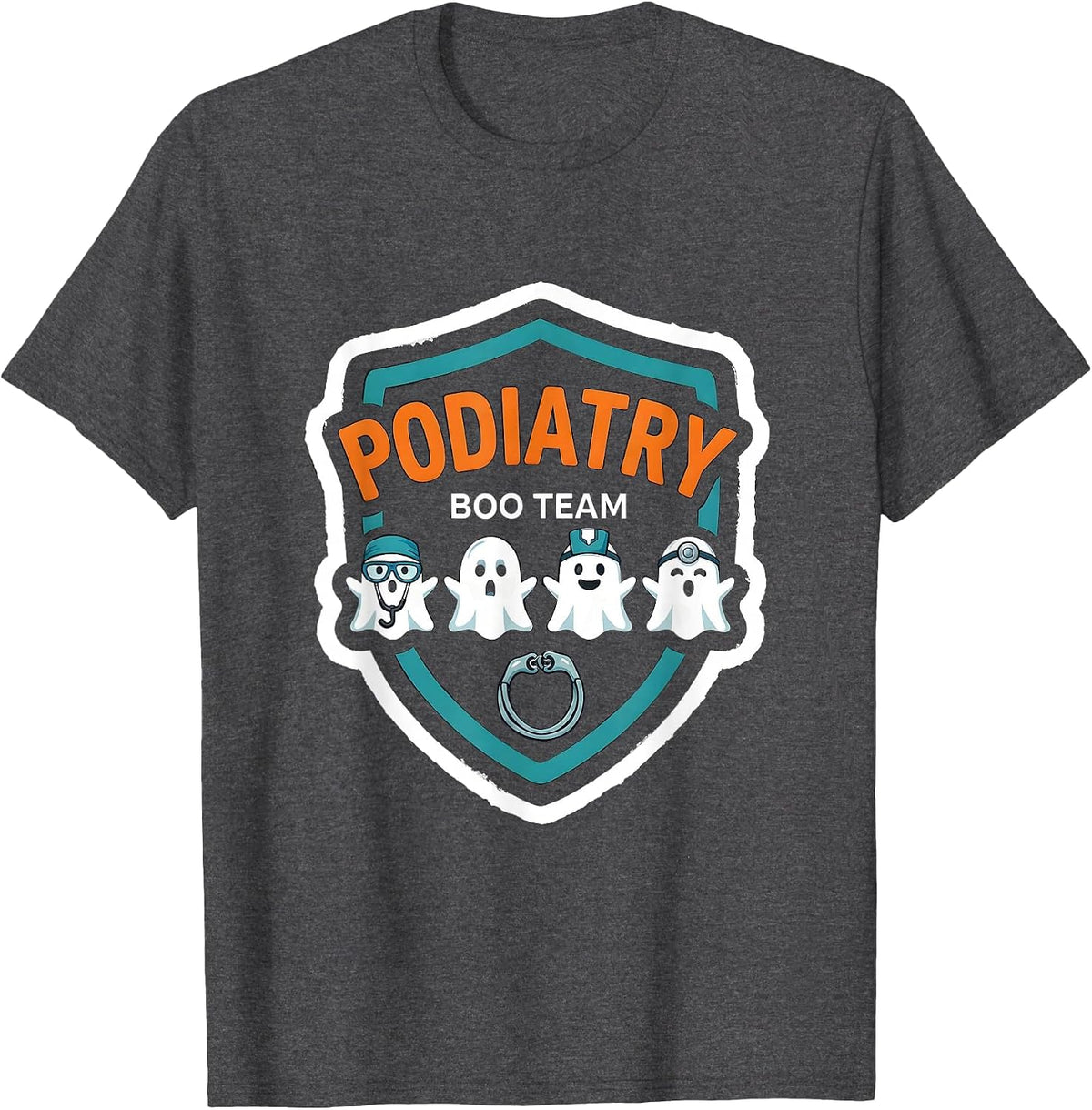 Men's Podiatry Boo Team Funny Ghost Healthcare Worker Halloween T-Shirt - Dark Heather Grey