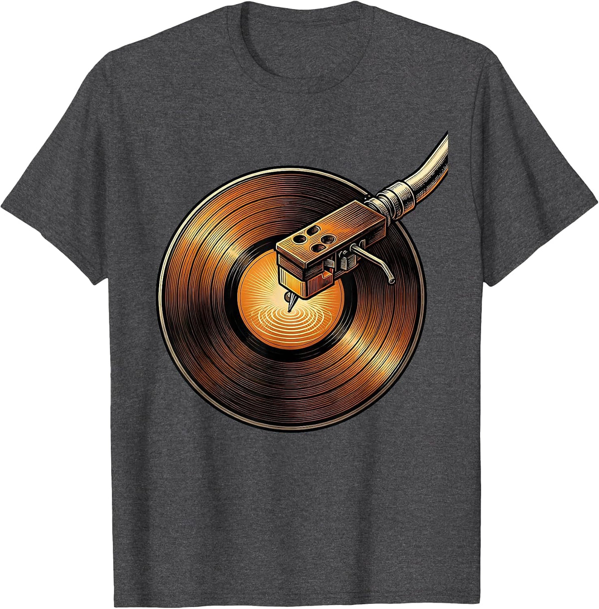 70s Vinyl Record Turntable Needle Drop Graphic T-Shirt - Dark Heather Grey