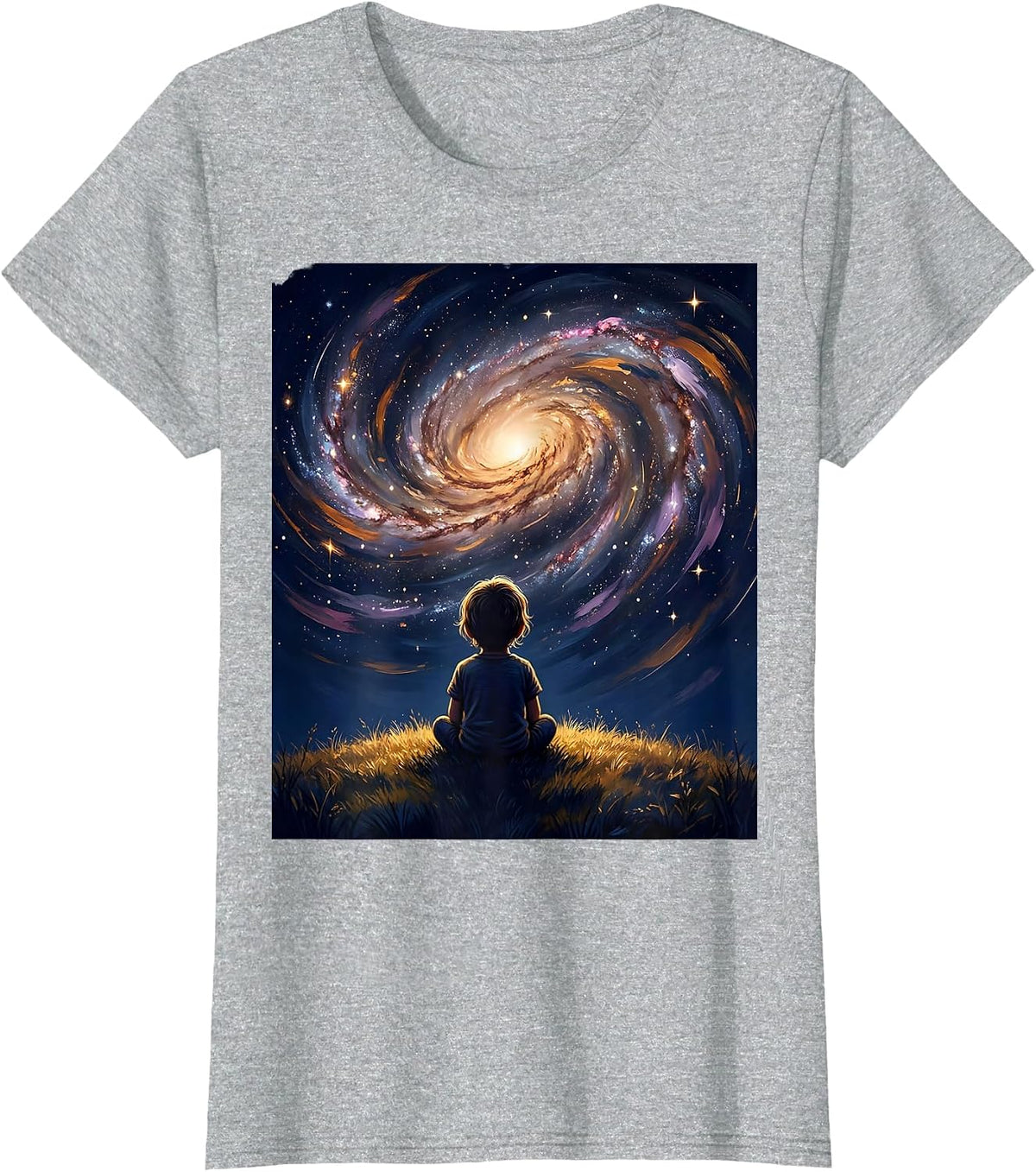 Autism Awareness Child Gazing at Galaxy Design T-Shirt - Heather Grey