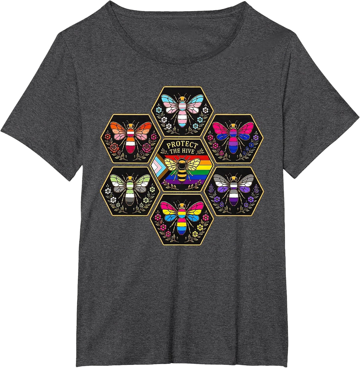 Protect the Hive LGBTQ Bee Bisexual Nature Gay Pride Support T-Shirt - Dark Heather Grey