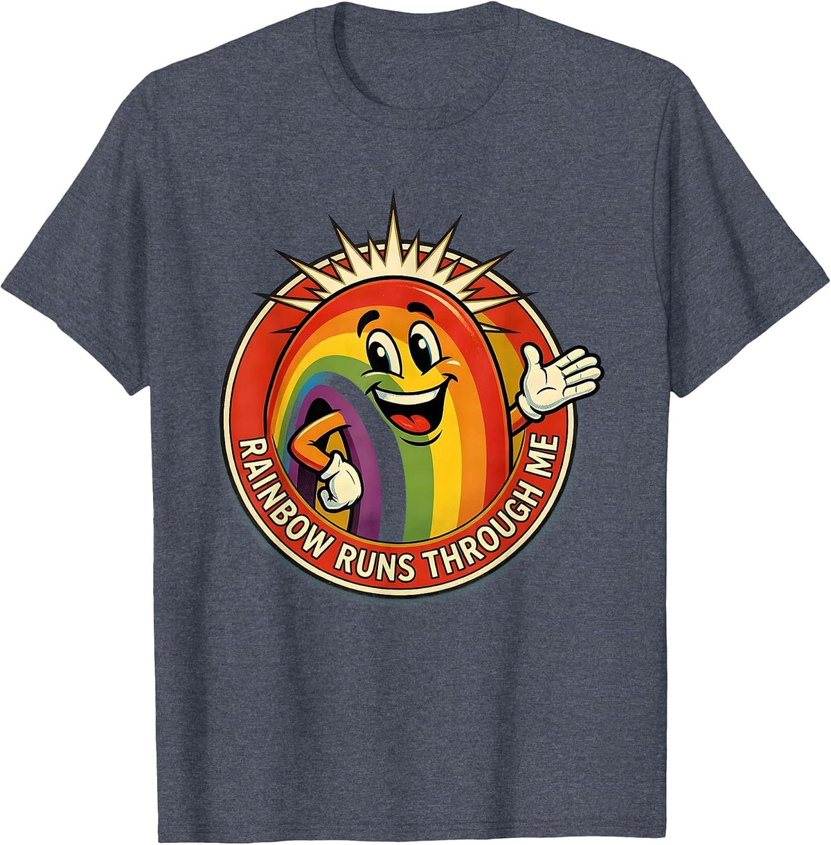 Rainbow Runs Through Me Pride Graphic Design T-Shirt - Heather Blue