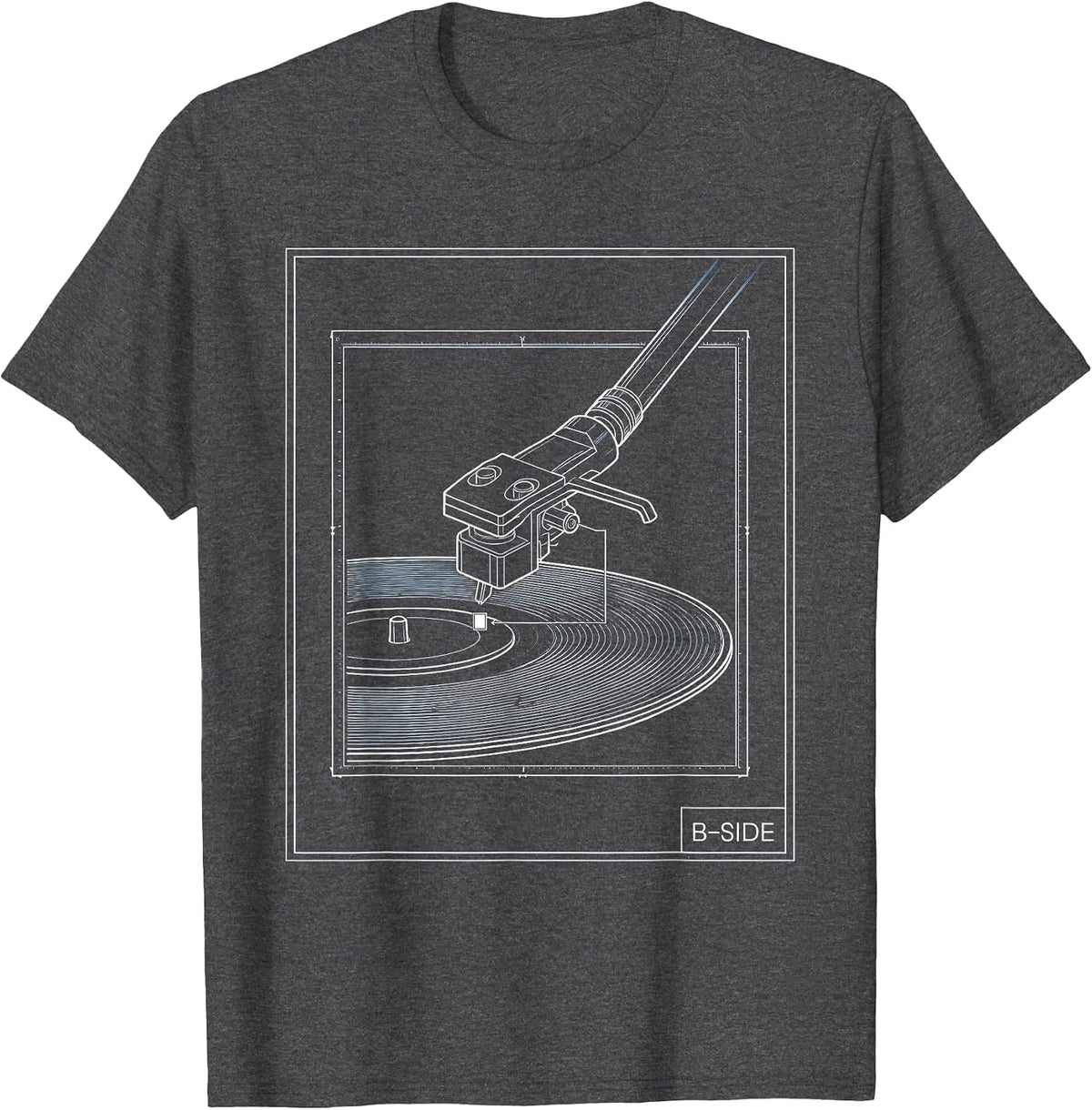 B-Side Technical Blueprint DJ Vinyl Record Turntable T-Shirt - Dark Heather Grey