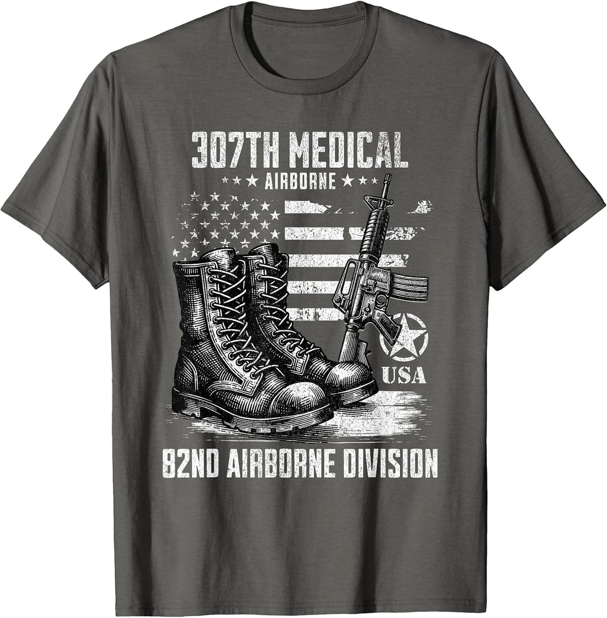 307th Medical Battalion 82nd Airborne Division Veteran T-Shirt - Asphalt Grey