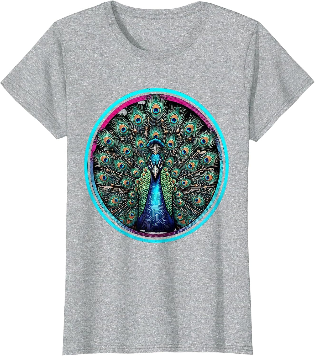 Women's Peacock Circuit Board Autism Awareness Design T-Shirt - Heather Grey