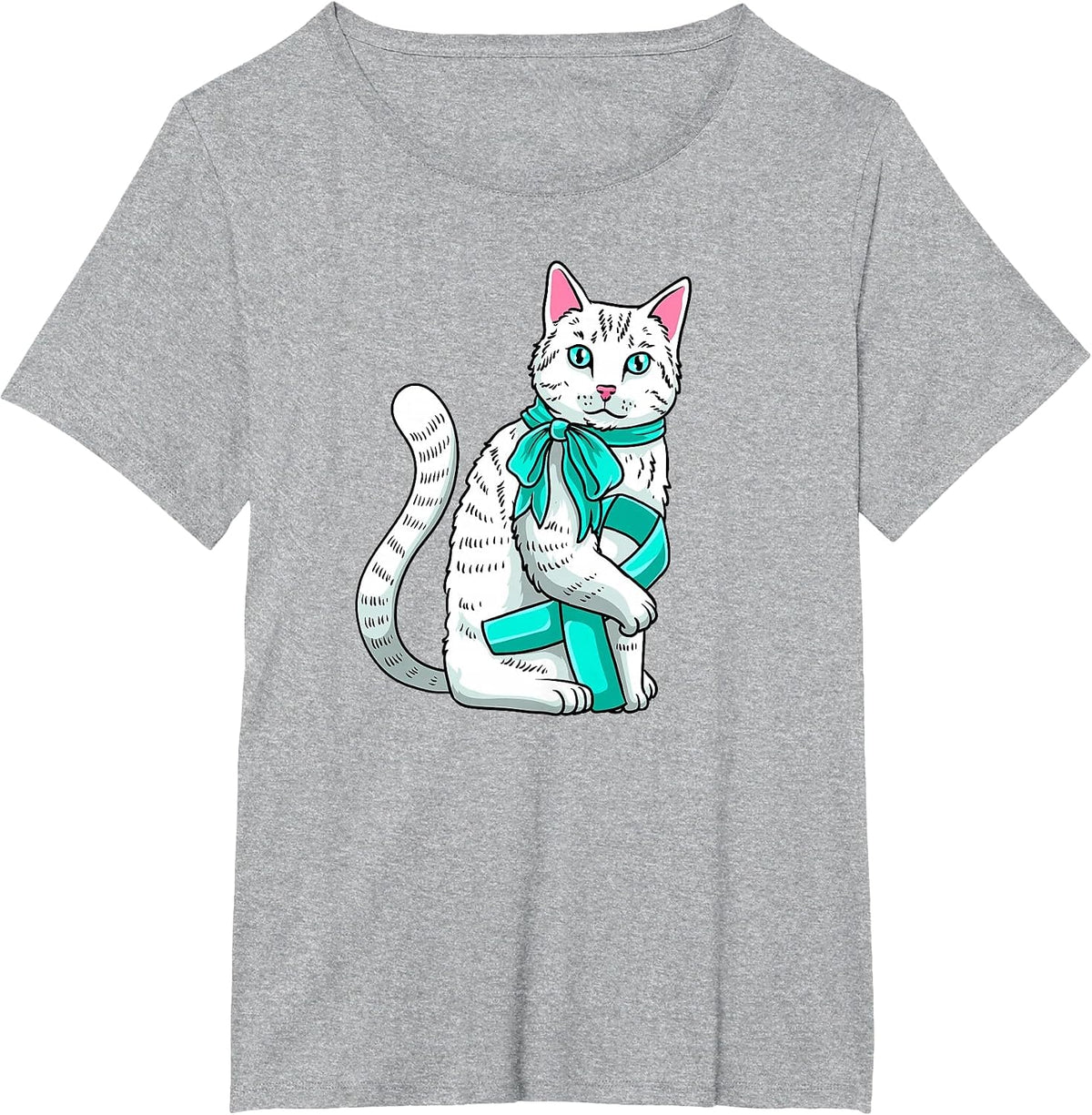 Tourette’s Awareness Cute Cat Teal Ribbon Support T-Shirt - Heather Grey