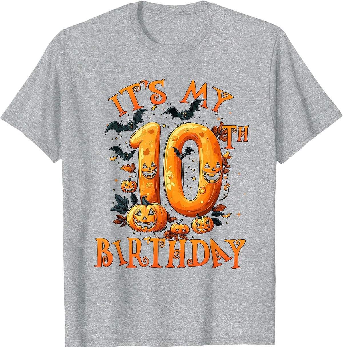 Boo It's My 10th Birthday Halloween Pumpkin 10 Years Old T-Shirt - Heather Grey