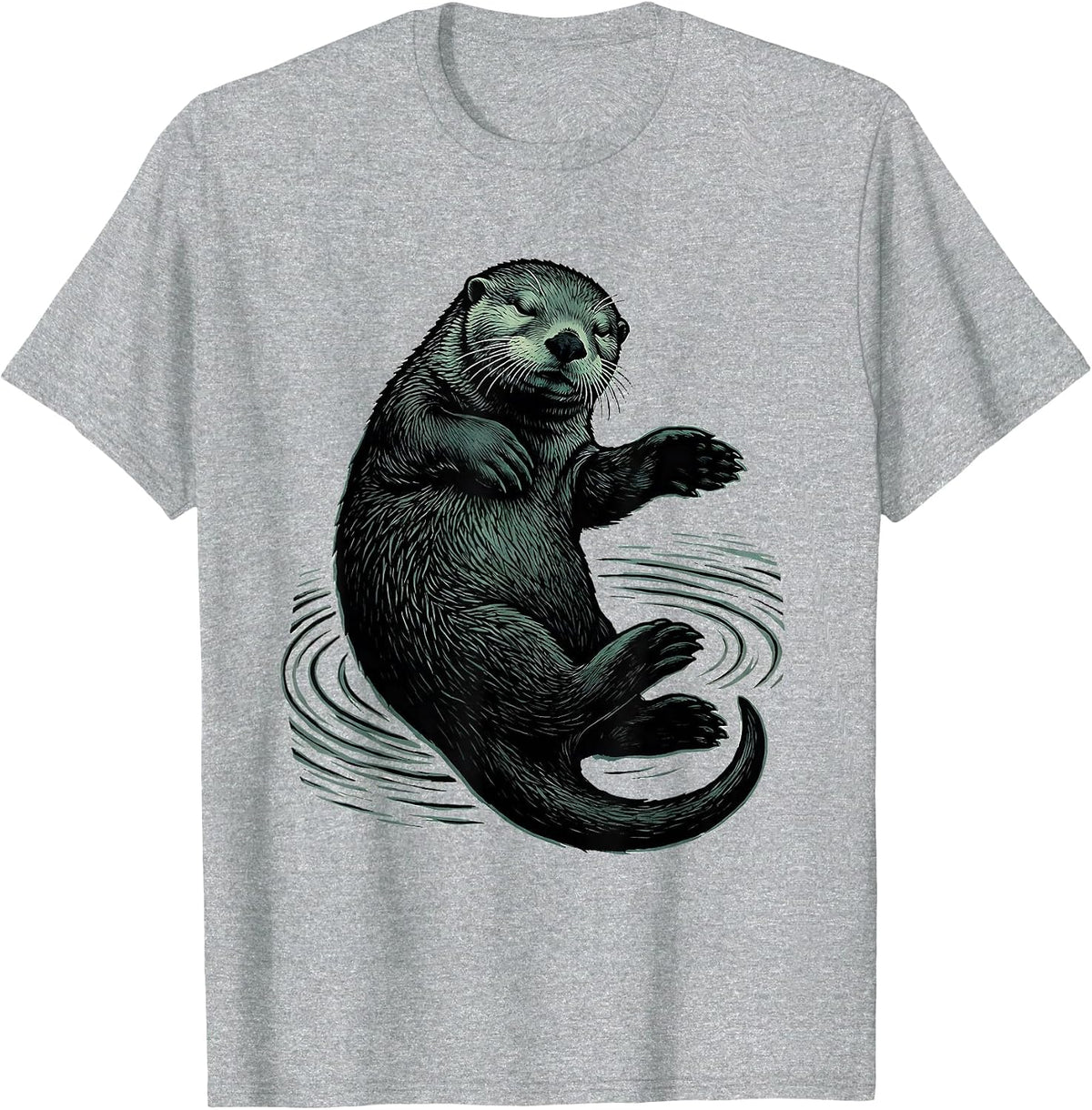 Men's Sea Otter Linocut Nature Lover Humor T-Shirt - Heather Grey