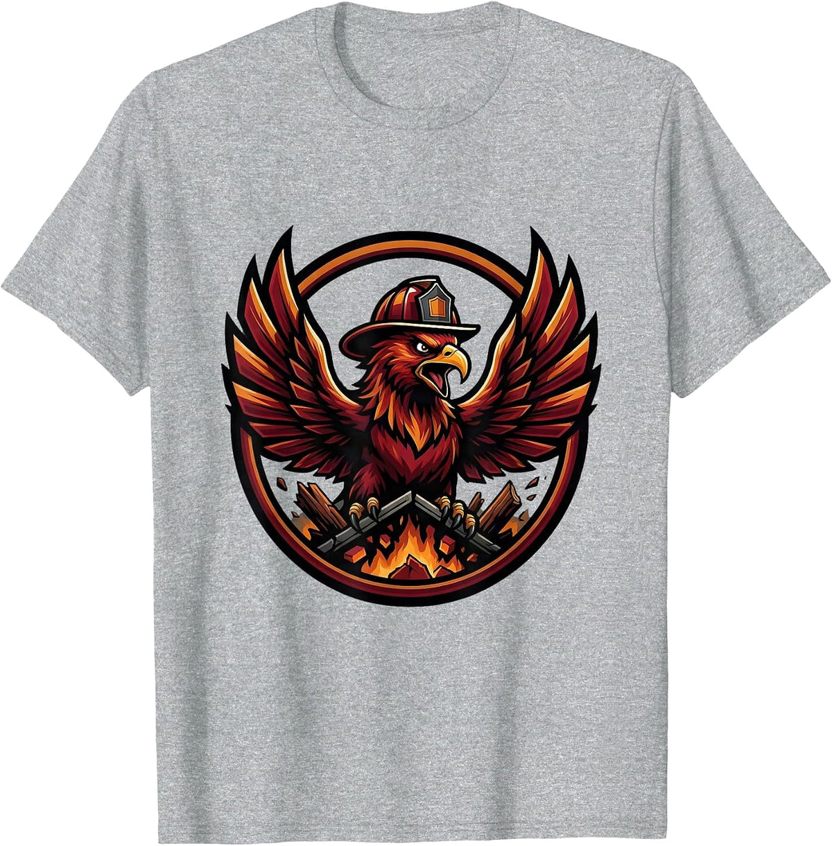 Men's Phoenix Rising Firefighter Rooftop Ember Design T-Shirt - Heather Grey