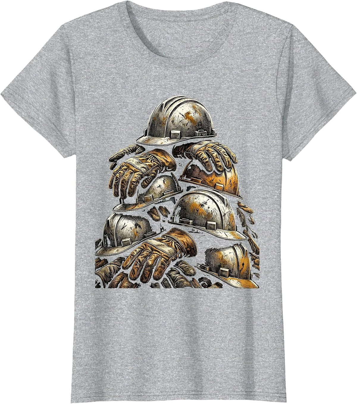 Blue Collar Work Gloves and Helmets Graphic T-Shirt - Heather Grey