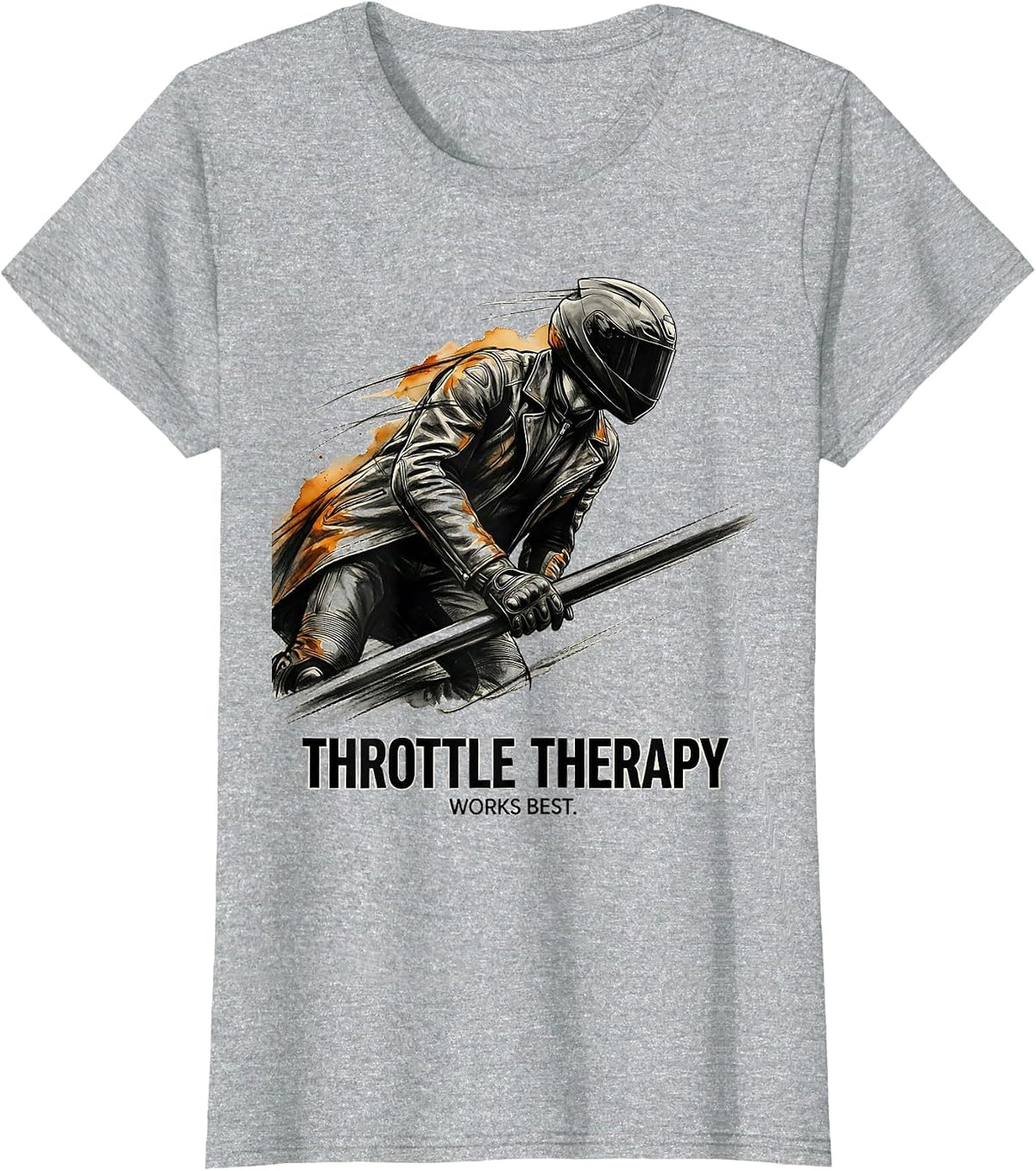 Women's Throttle Therapy Works Best Motorcycle Design T-Shirt - Heather Grey
