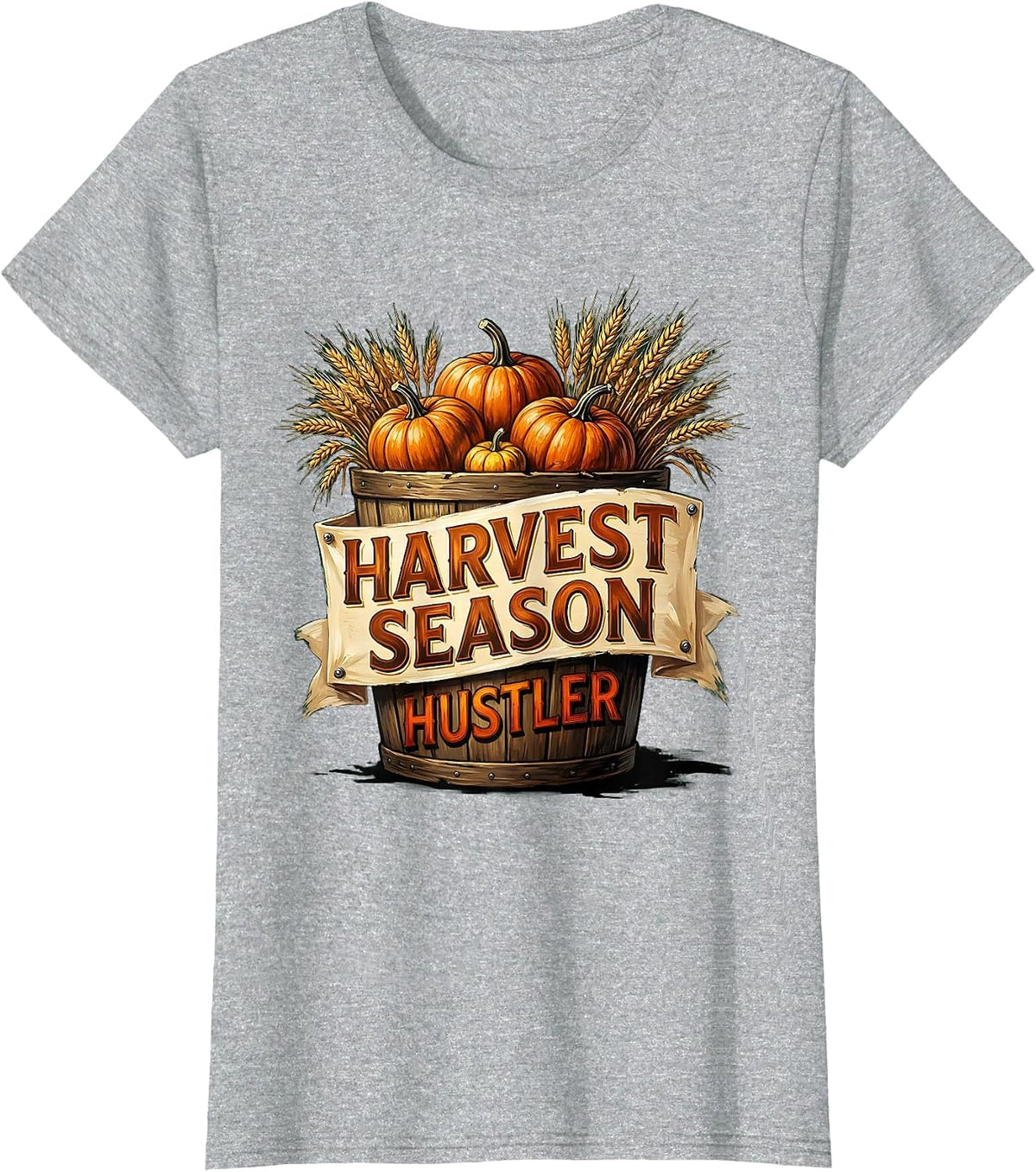 Harvest Season Hustler Fall Graphic Design T-Shirt - Heather Grey