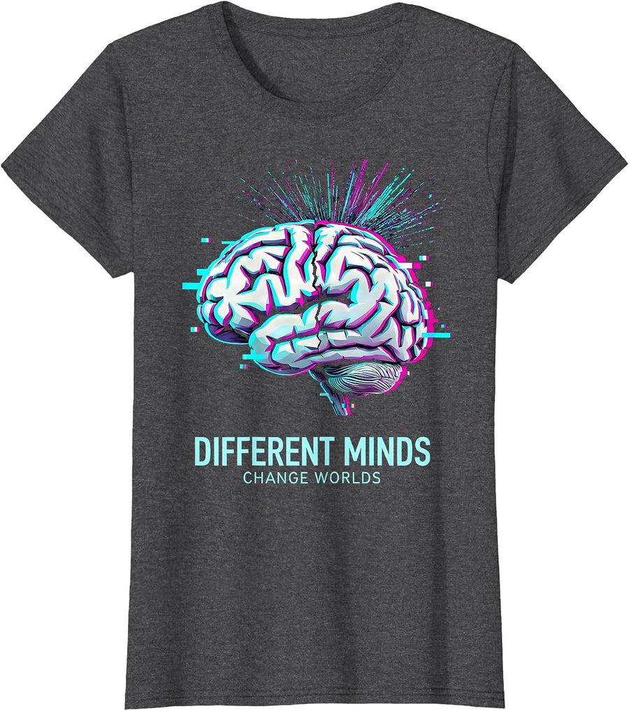 Women's Different Minds Change Worlds Autism Awareness T-Shirt - Dark Heather Grey
