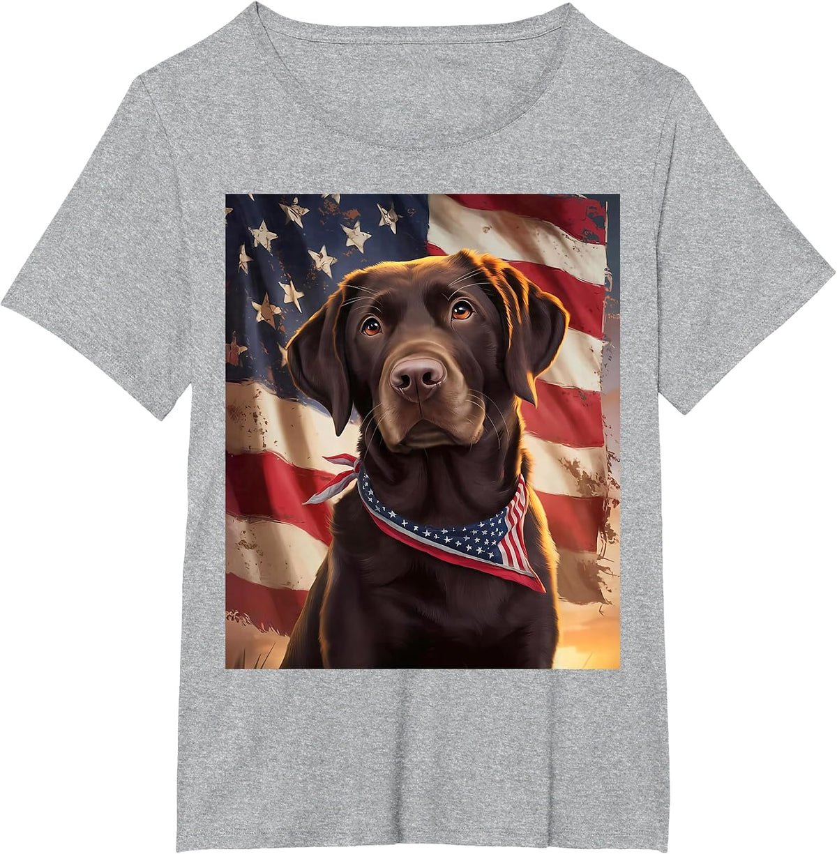 American Flag 4th of July Dog American Chocolate Labrador T-Shirt - Heather Grey
