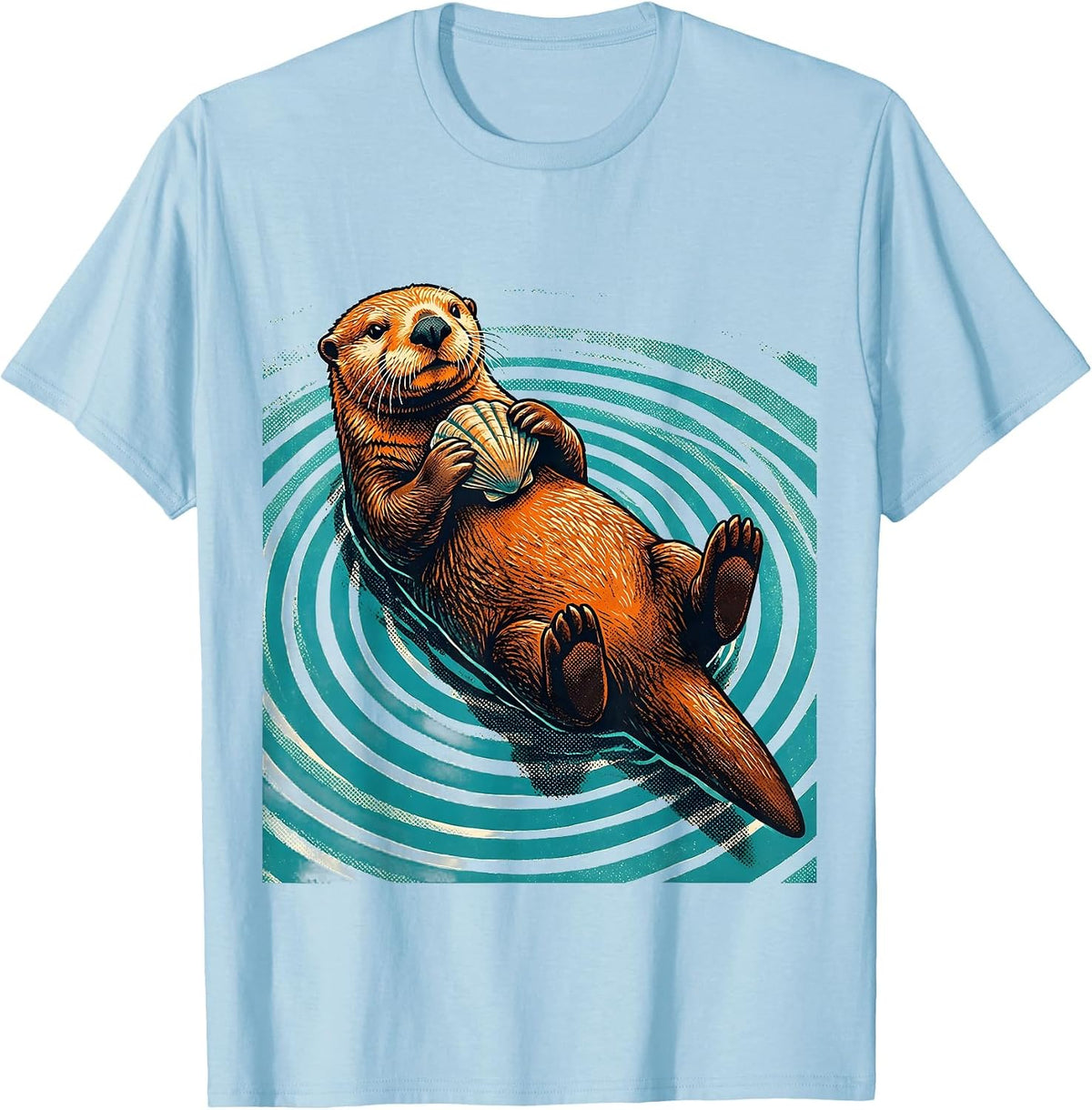 Men's Sea Otter Cracking Clam Graphic Design T-Shirt - Baby Blue