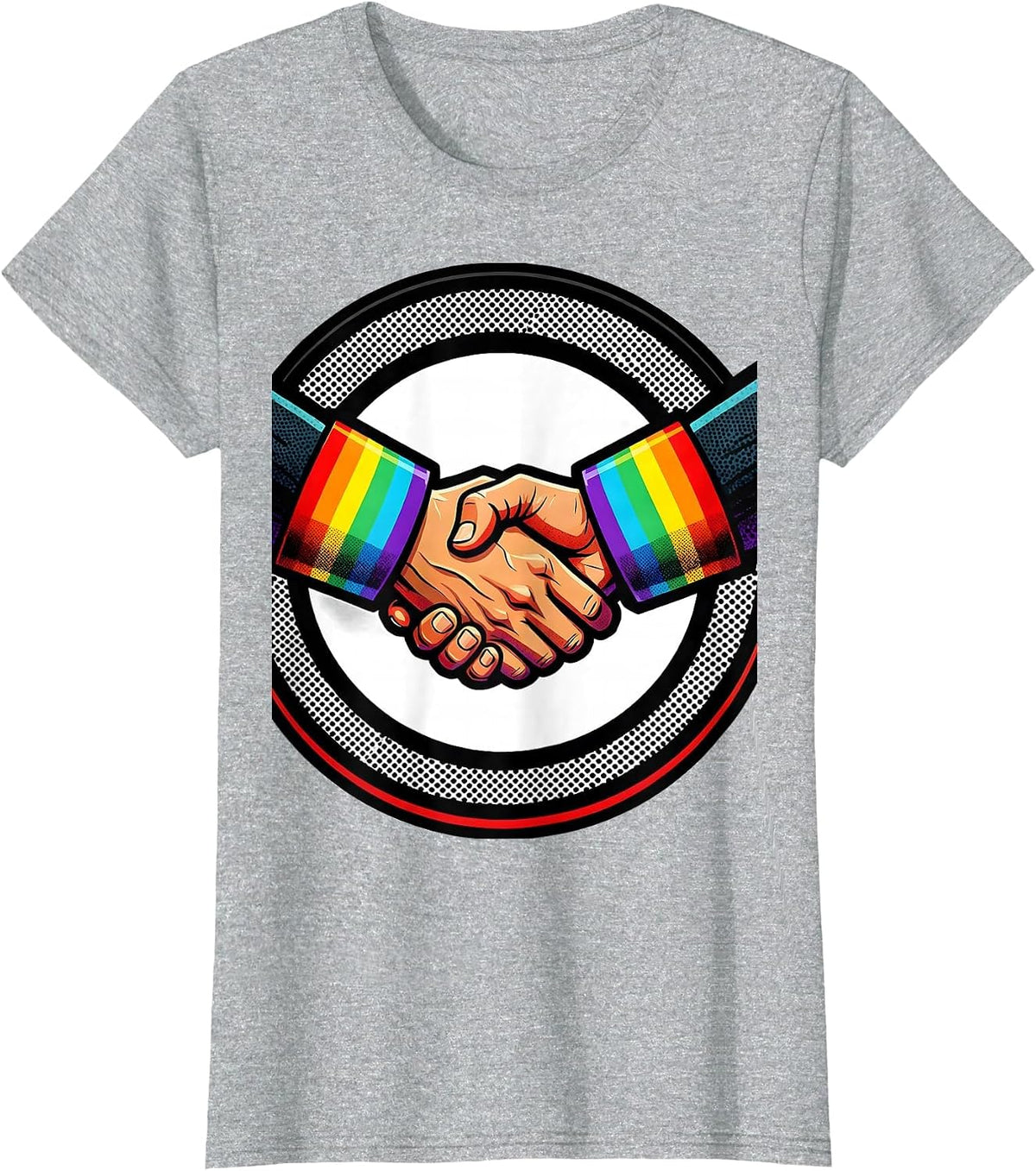 Women's Rainbow Pride Clasped Hands Unity Design T-Shirt - Heather Grey
