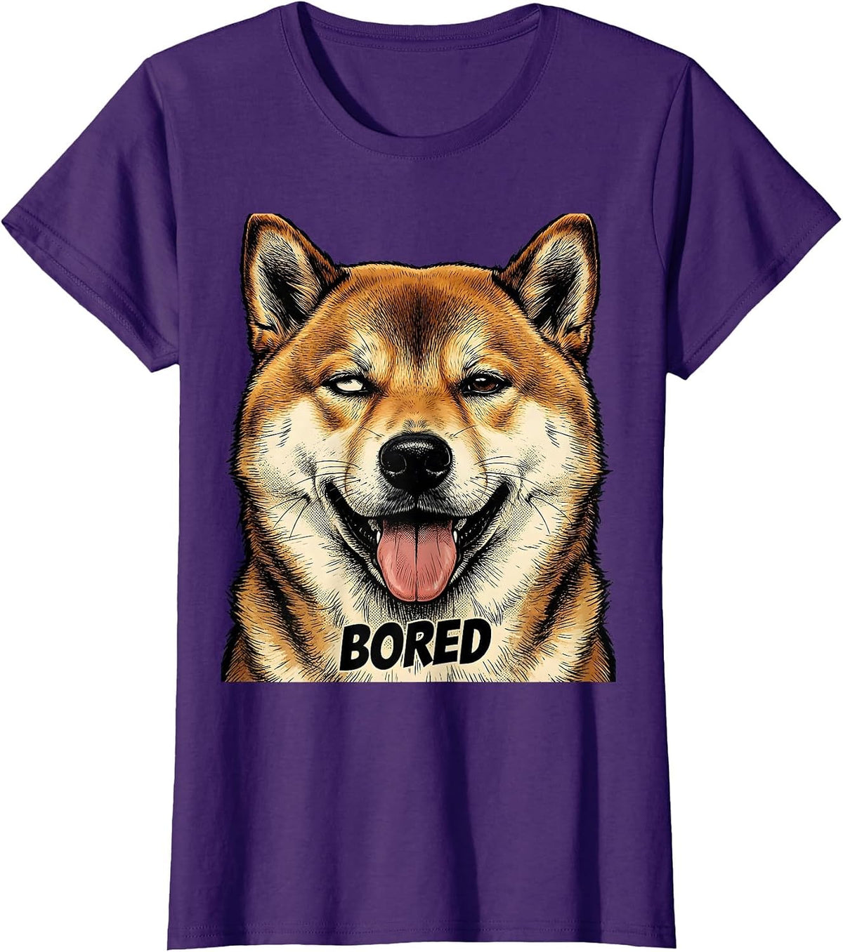 Women's Bored Comic Book Shiba Inu Doge Meme Humor T-Shirt - Purple