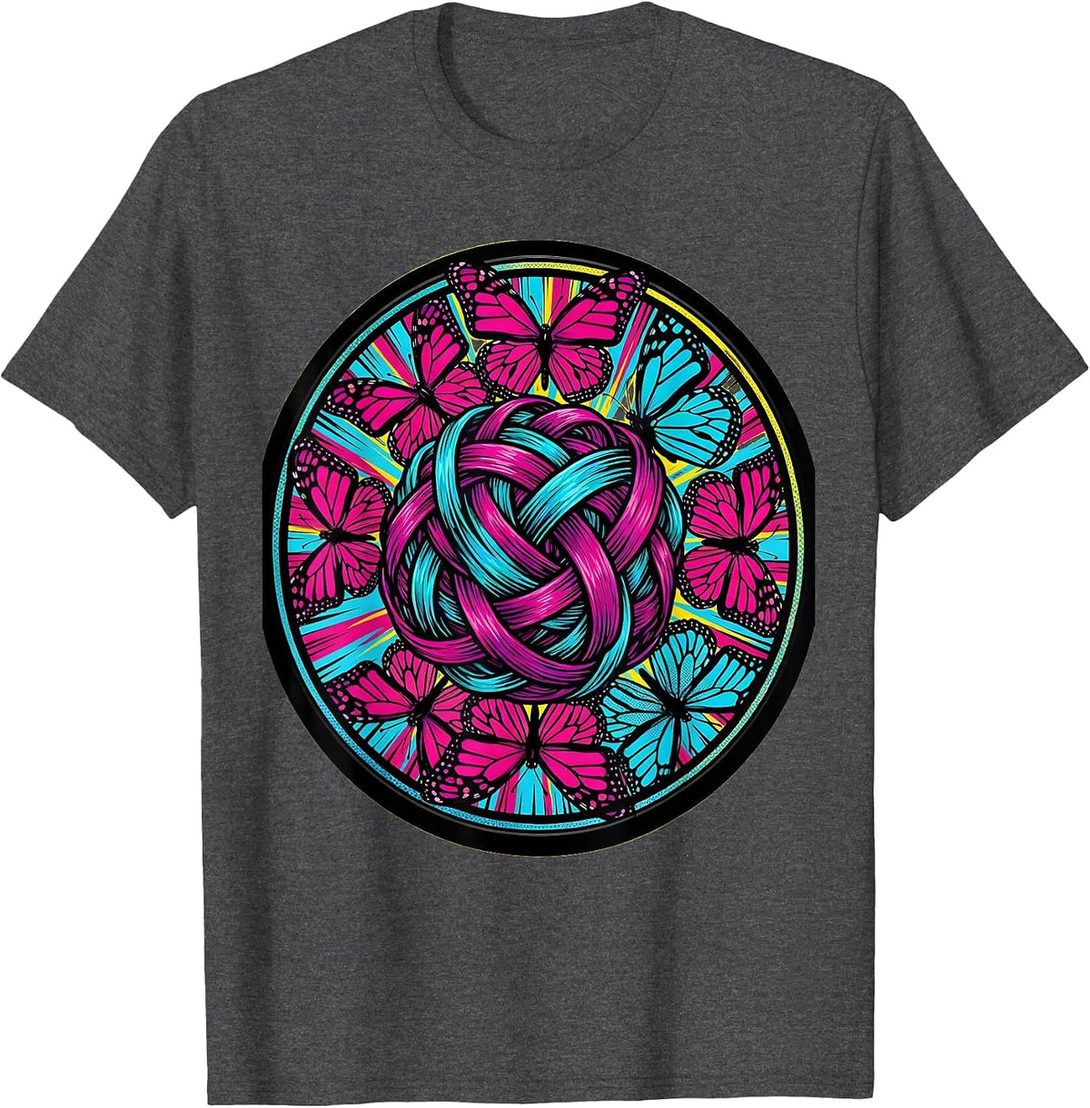Dyslexia Awareness Tangled Letters Butterfly Art T-Shirt - Dark Heather Grey