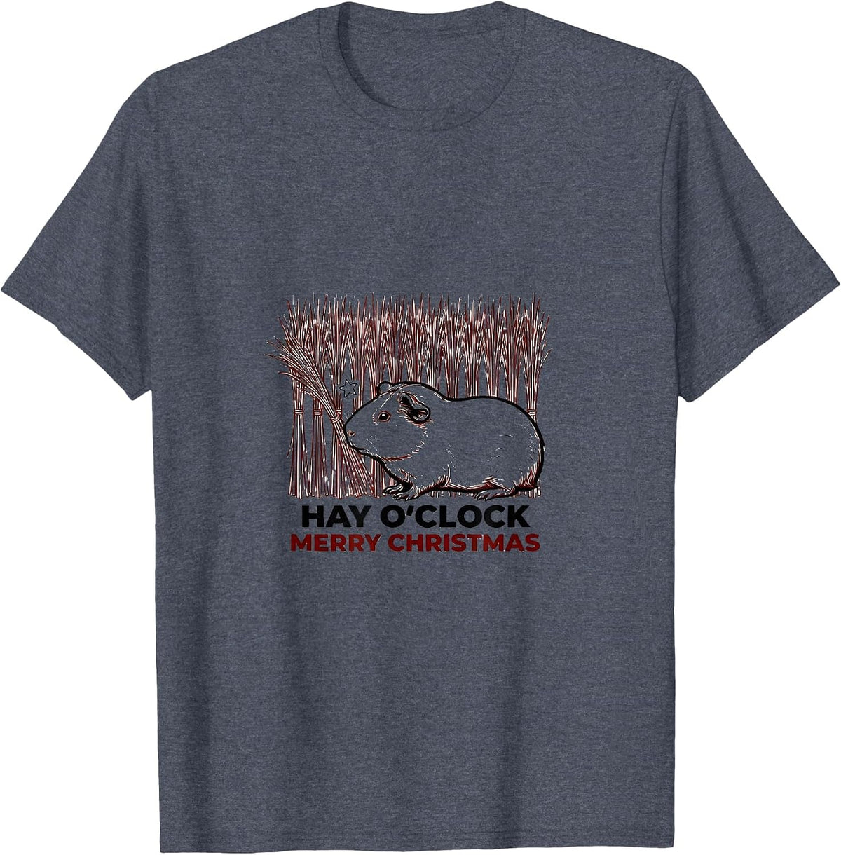 Hay O'Clock Merry Christmas Line Art Guinea Pig Pet Lover T-Shirt - Heather Blue