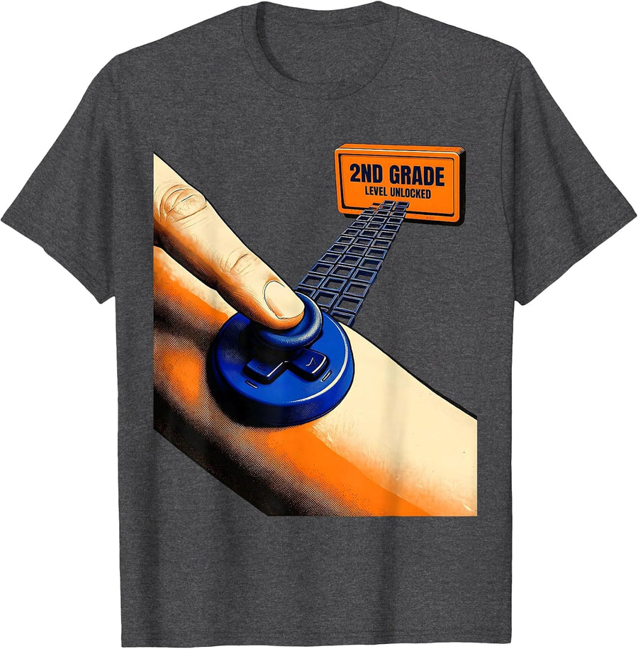 Men's 2nd Grade Level Unlocked Gamer Back To School First Day T-Shirt - Dark Heather Grey