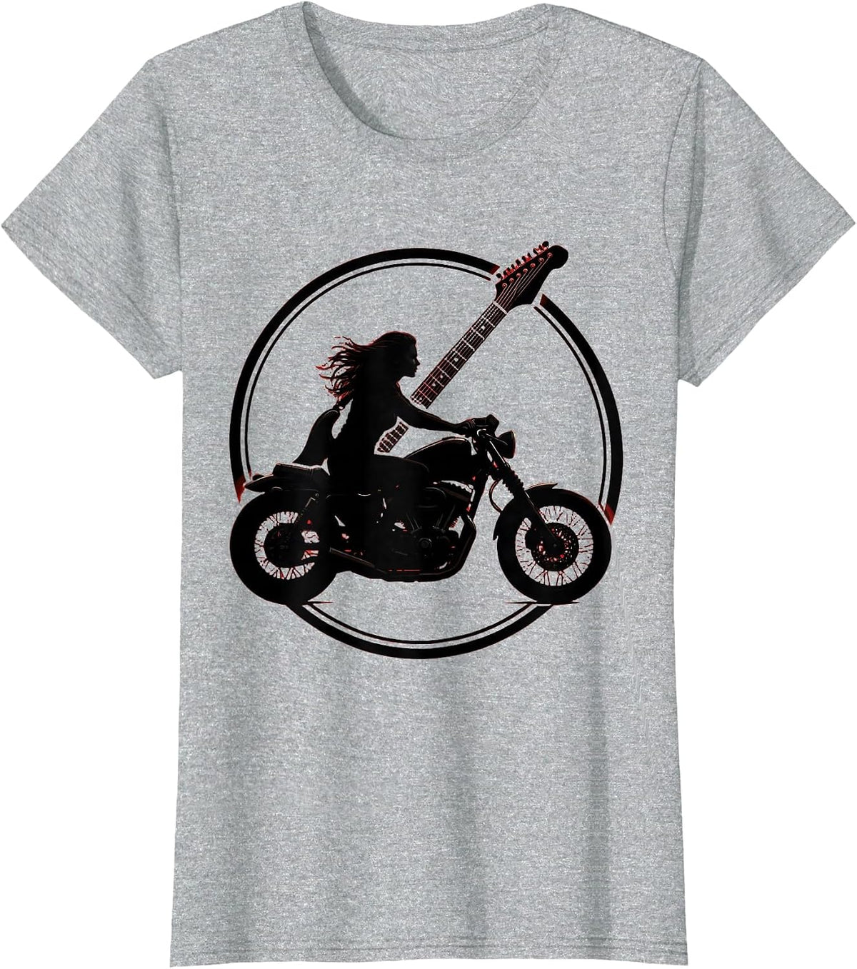 Women's Electric Guitar Motorcycle Rider Band Graphic T-Shirt - Heather Grey