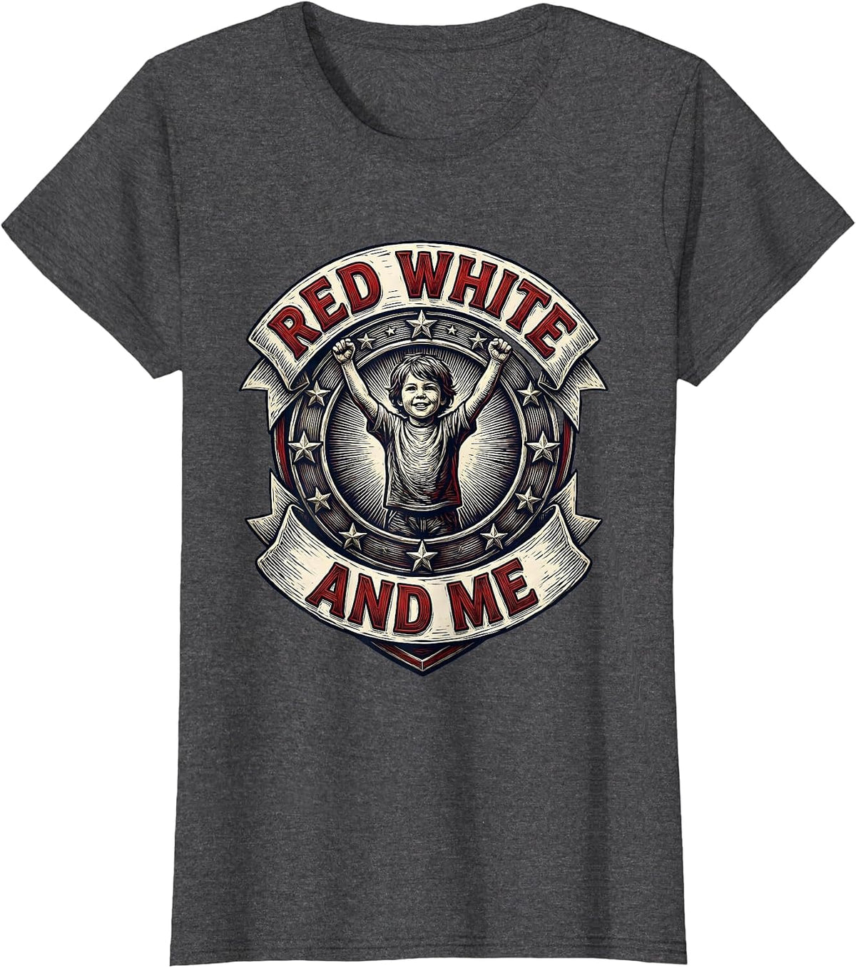 Women's Red White and Me Patriotic Kids Design T-Shirt - Dark Heather Grey