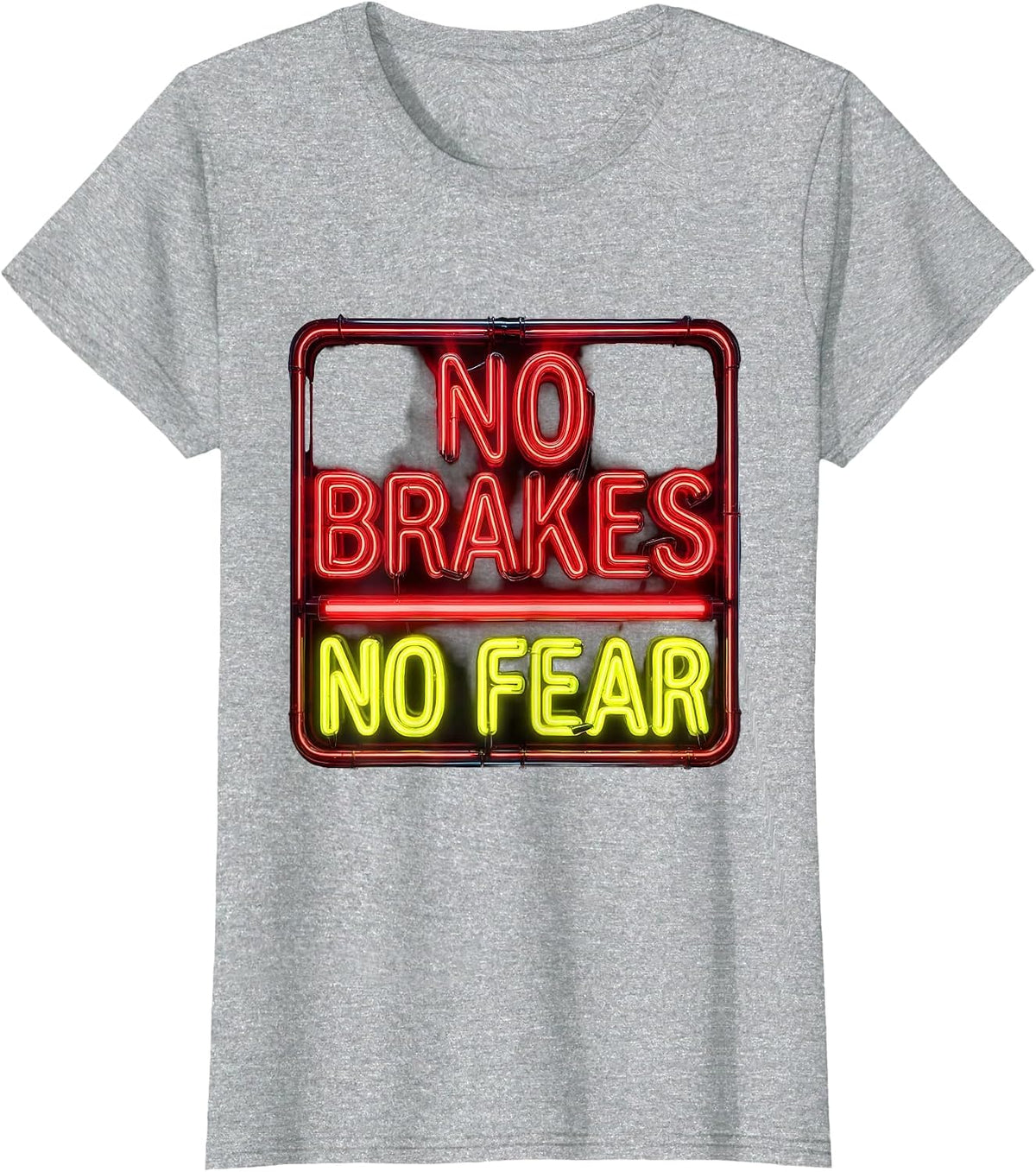 No Brakes No Fear Racing Lifestyle Bold Design T-Shirt, Women, Heather Grey, Medium - As Pictured