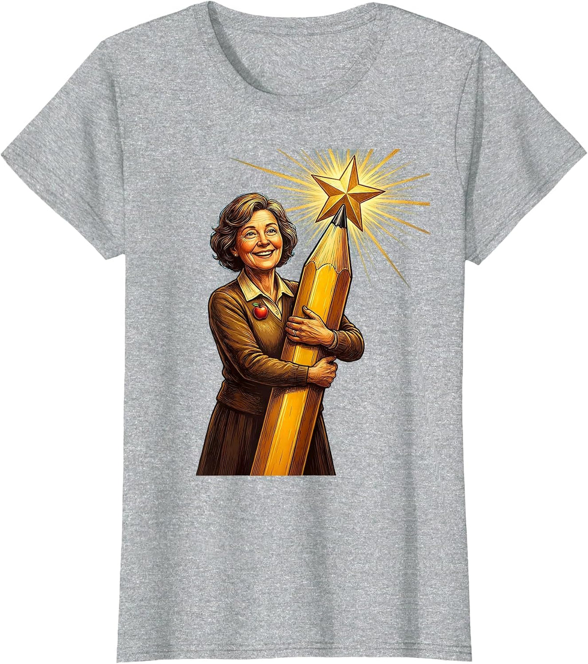 Women's SPED Teacher Holding Giant Pencil with Star T-Shirt - Heather Grey