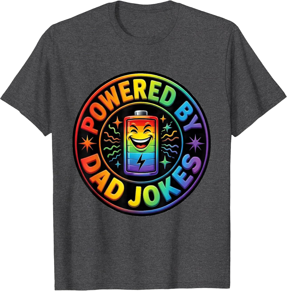 Powered by Dad Jokes Funny Father Design T-Shirt - Dark Heather Grey