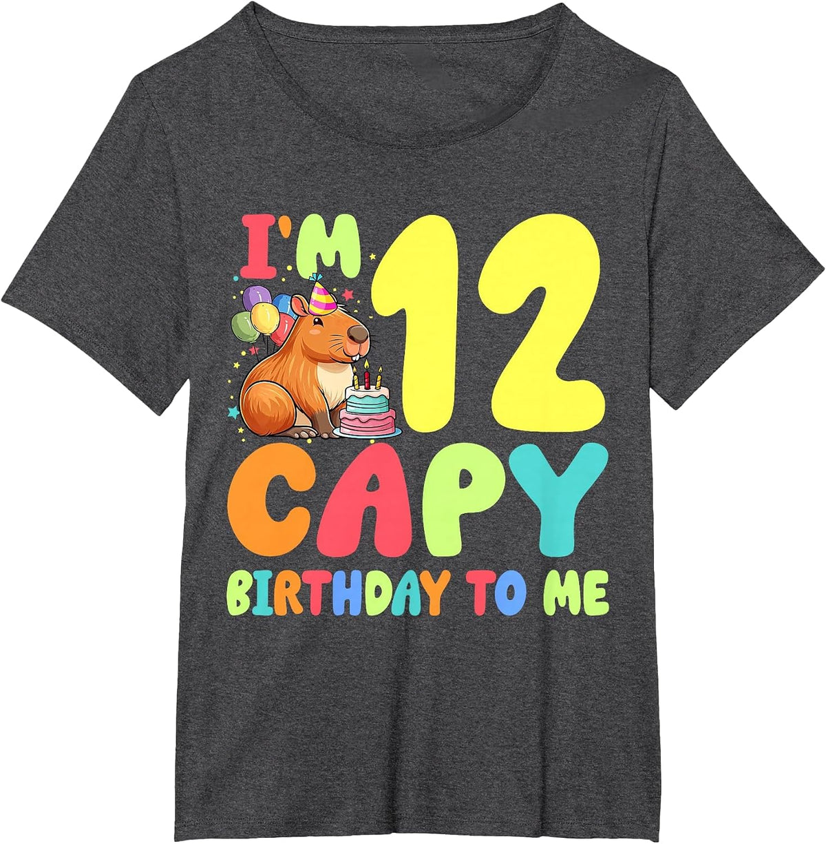 I'm 12 Year Old Capy Birthday to Me 12th Birthday Capybara T-Shirt - Dark Heather Grey