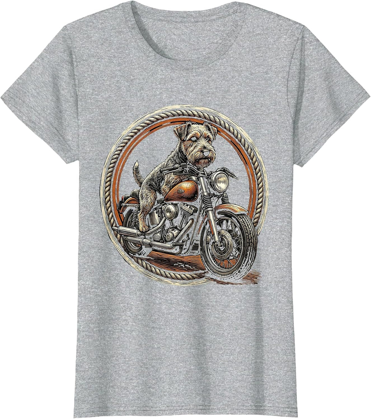 Scruffy Terrier Riding a Vintage Motorcycle T-Shirt - Heather Grey