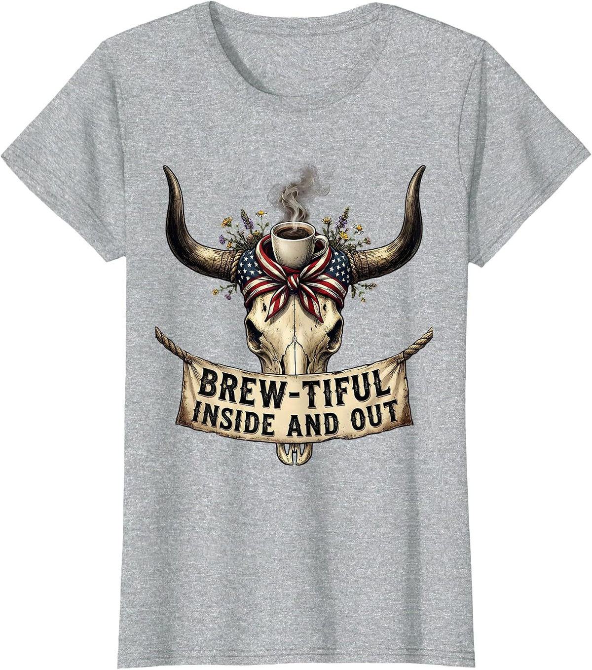 Brew-tiful Inside and Out Coffee Lover Design T-Shirt - Heather Grey