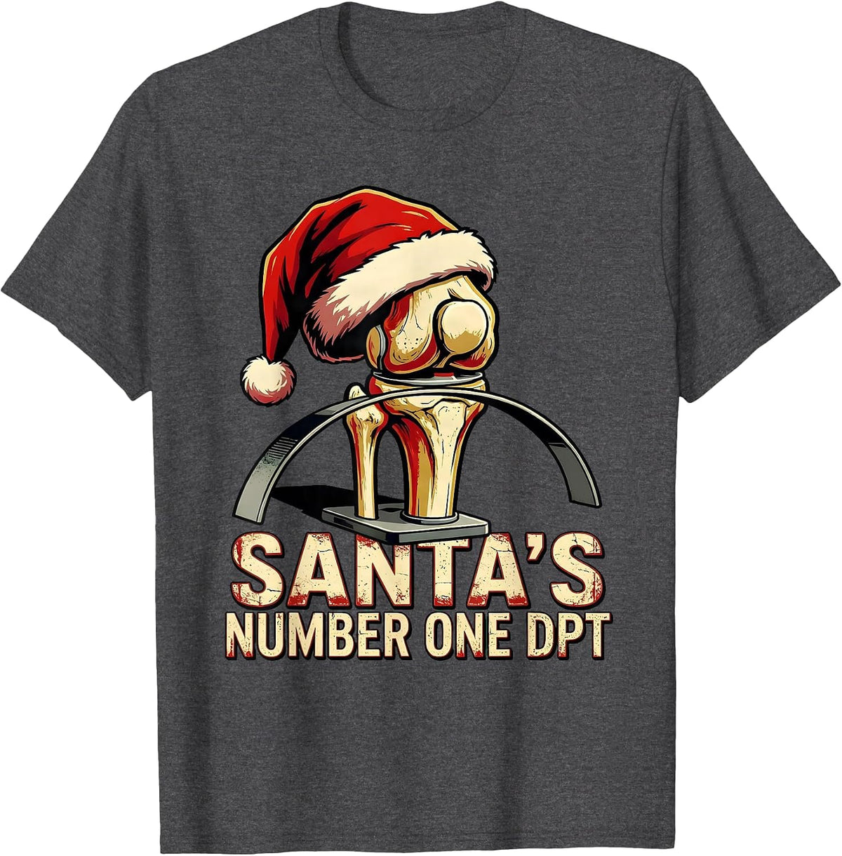 Santa's Number One DPT Bold Retro Physical Therapist T-Shirt - Dark Heather Grey