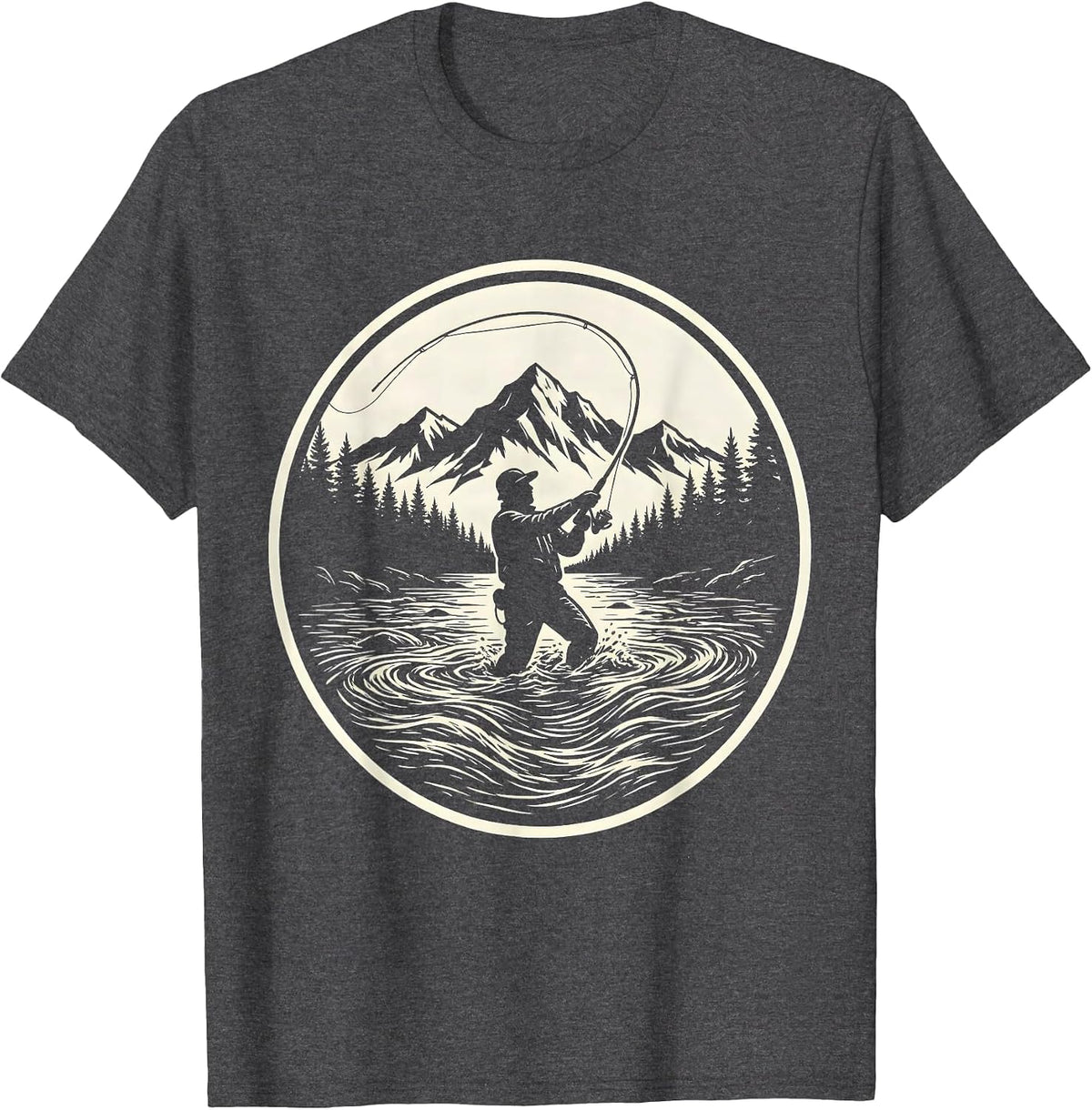 Fly Fisherman Wading River Graphic T-Shirt - Dark Heather Grey
