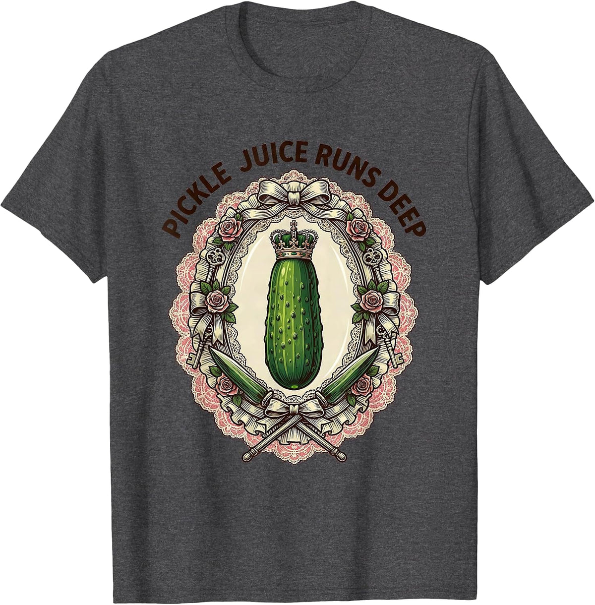 Men's Pickle Juice Runs Deep Funny Pickle Design T-Shirt - Dark Heather Grey