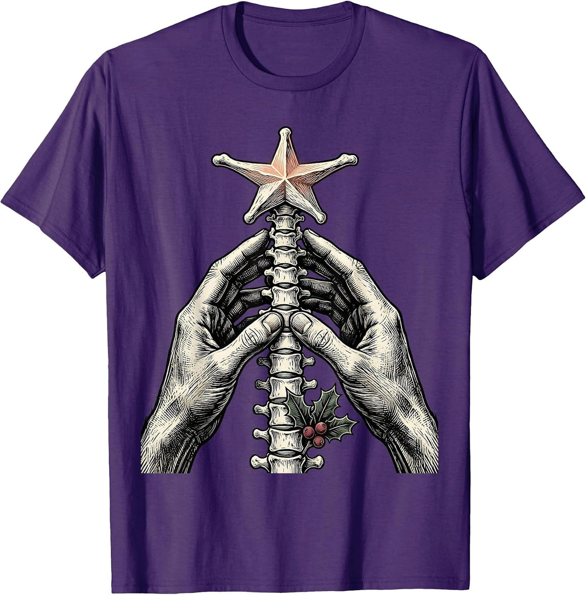 Chiropractic Hands Christmas Woodcut Engraving Chiropractor T-Shirt - Purple