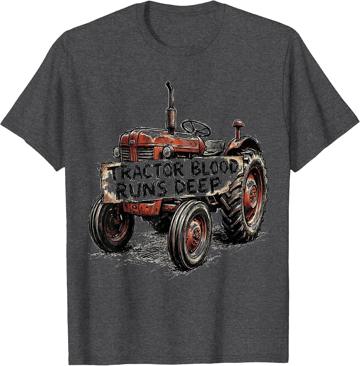 Tractor Blood Runs Deep Country Pride Design T-Shirt - Dark Heather Grey