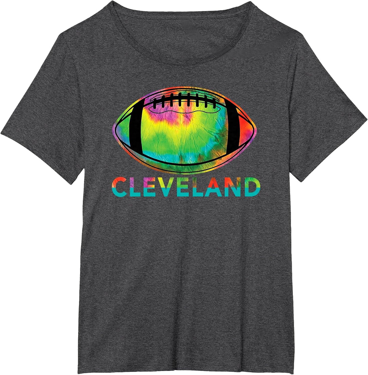 Tie Dye Football Cleveland T-Shirt - Dark Heather Grey