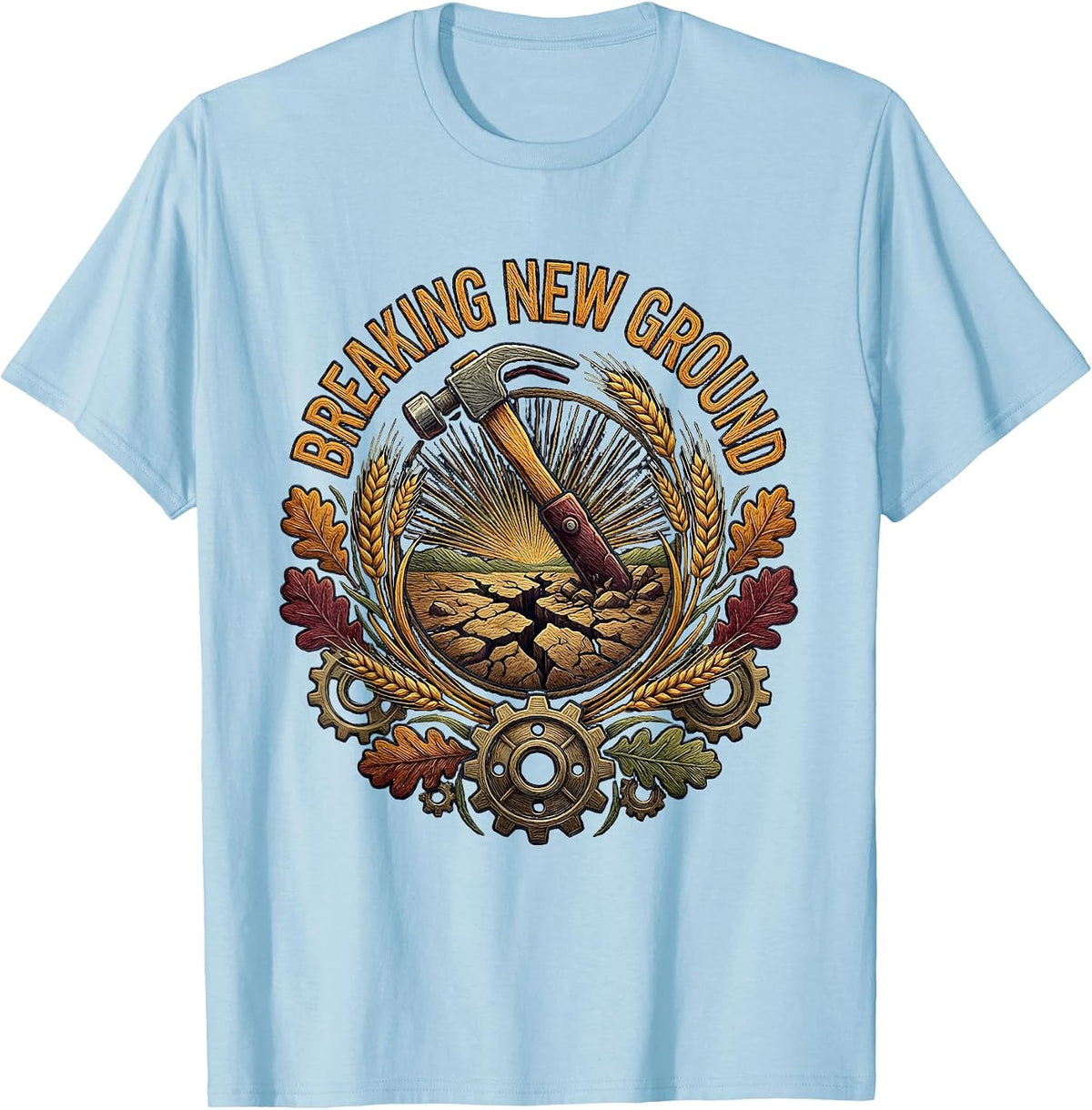 Men's Breaking New Ground Labor Day Jackhammer Design T-Shirt - Baby Blue