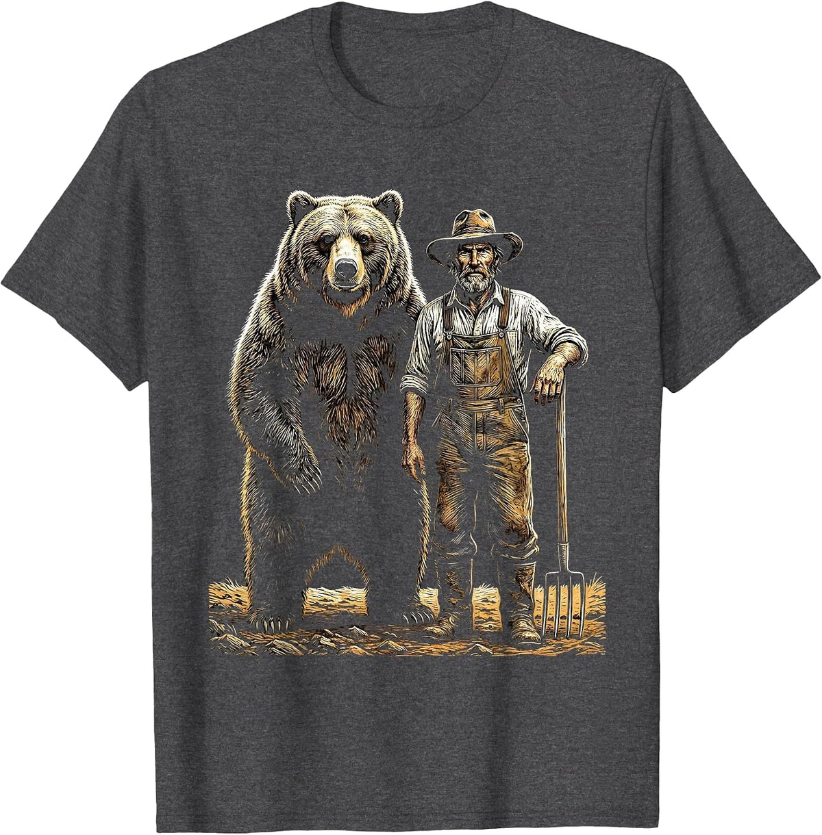 Men's We The People Bear and Farmer Illustration T-Shirt - Dark Heather Grey