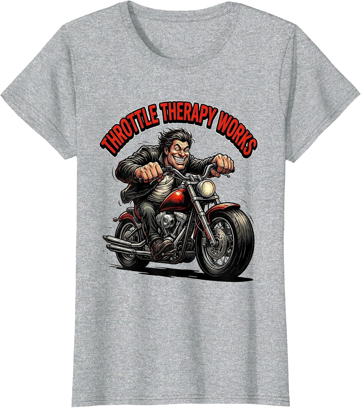 Women's Throttle Therapy Works Motorcycle Design T-Shirt - Heather Grey