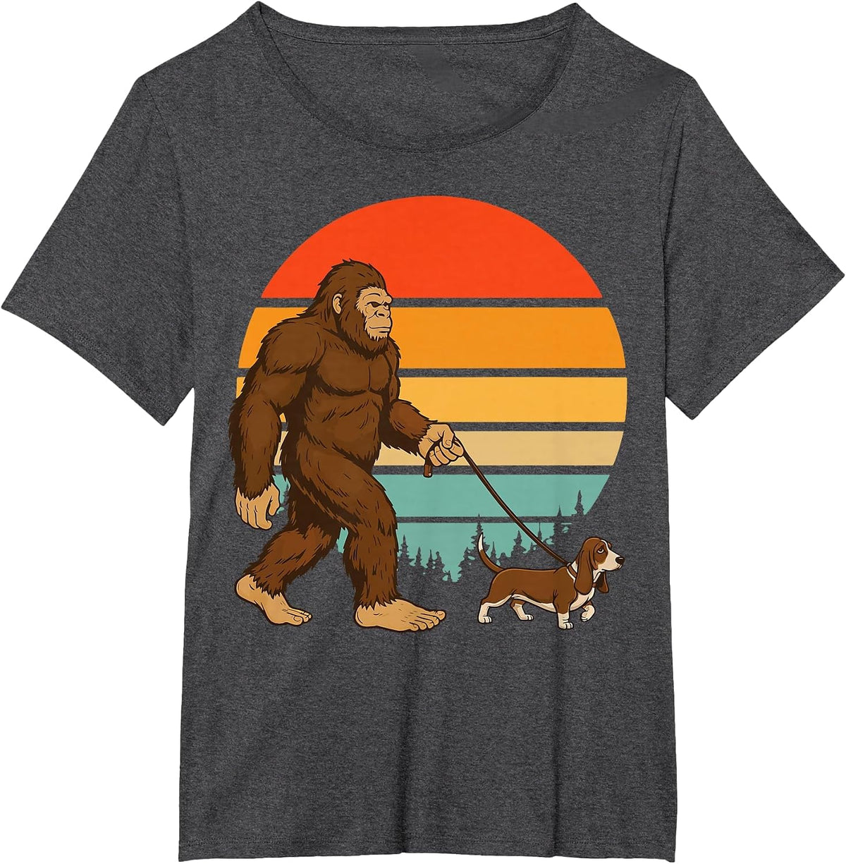 Bigfoot Basset Hound Retro T-Shirt - Dark Heather Grey