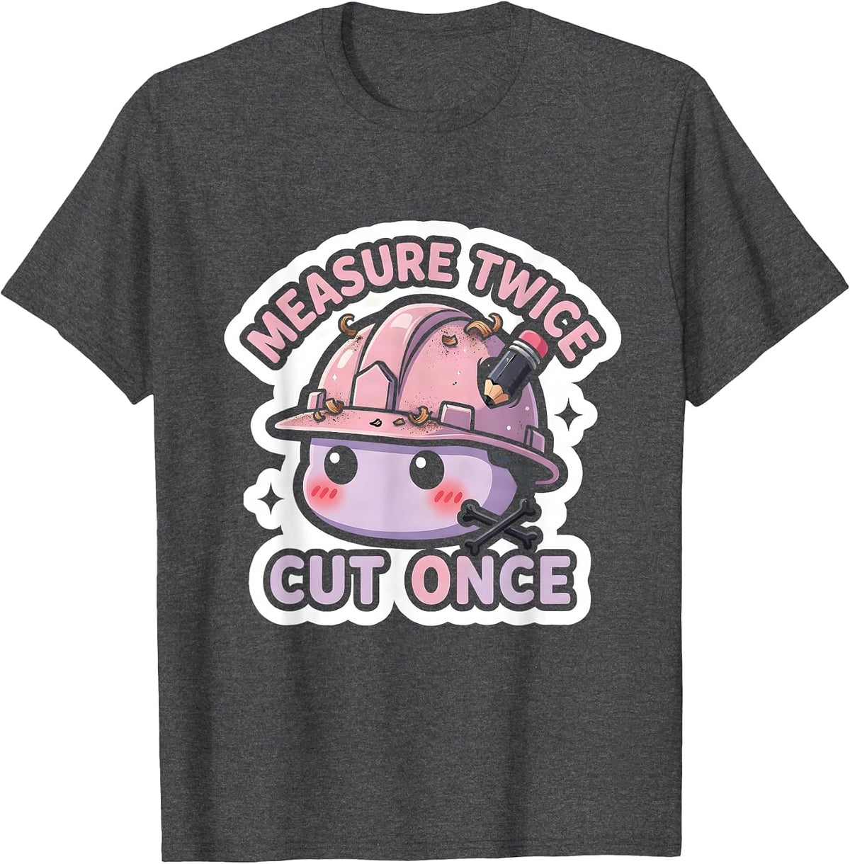 Men's Measure Twice Cut Once Labor Day Hard Hat Design T-Shirt - Dark Heather Grey