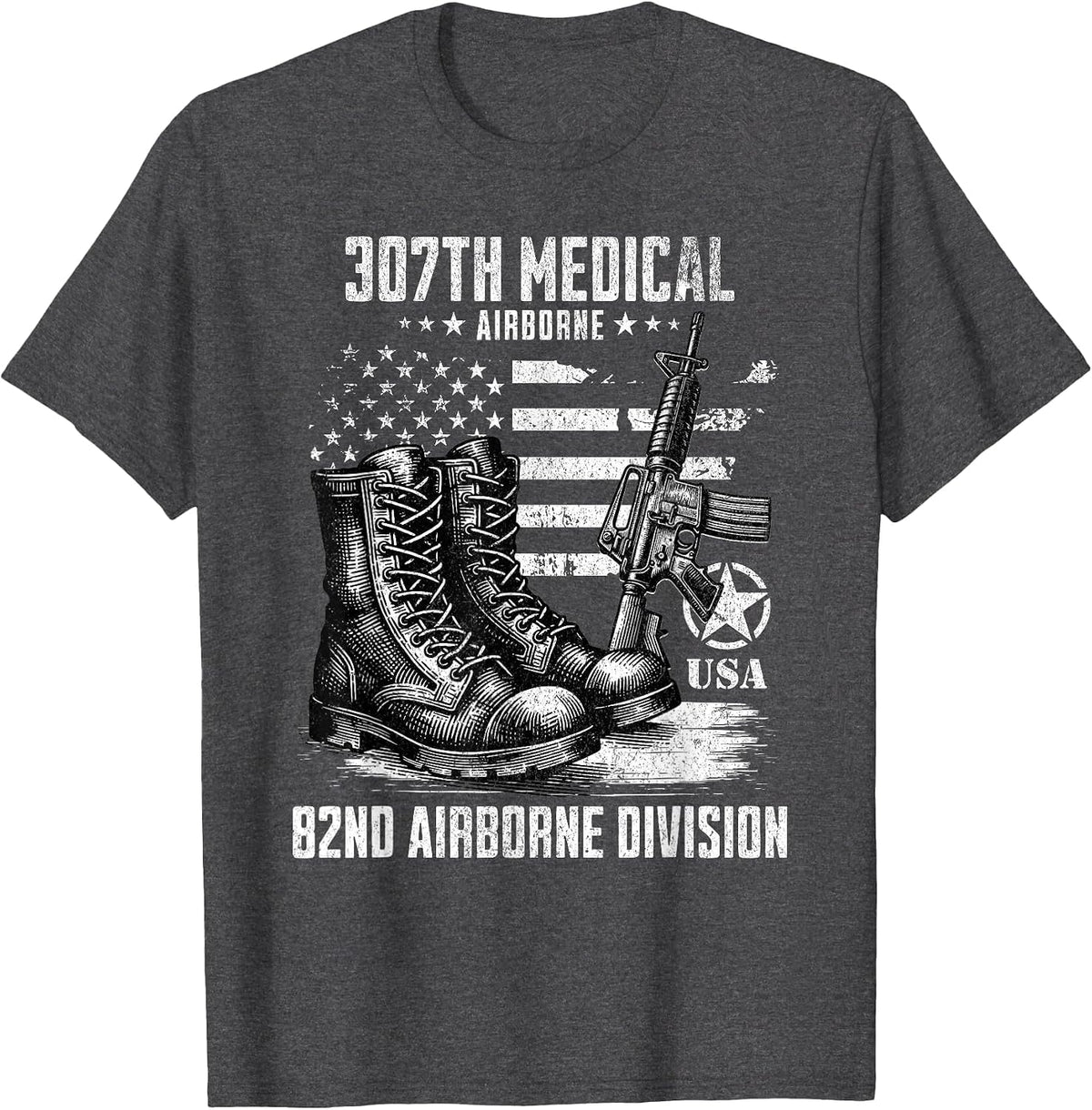 307th Medical Battalion 82nd Airborne Division Veteran T-Shirt - Dark Heather Grey
