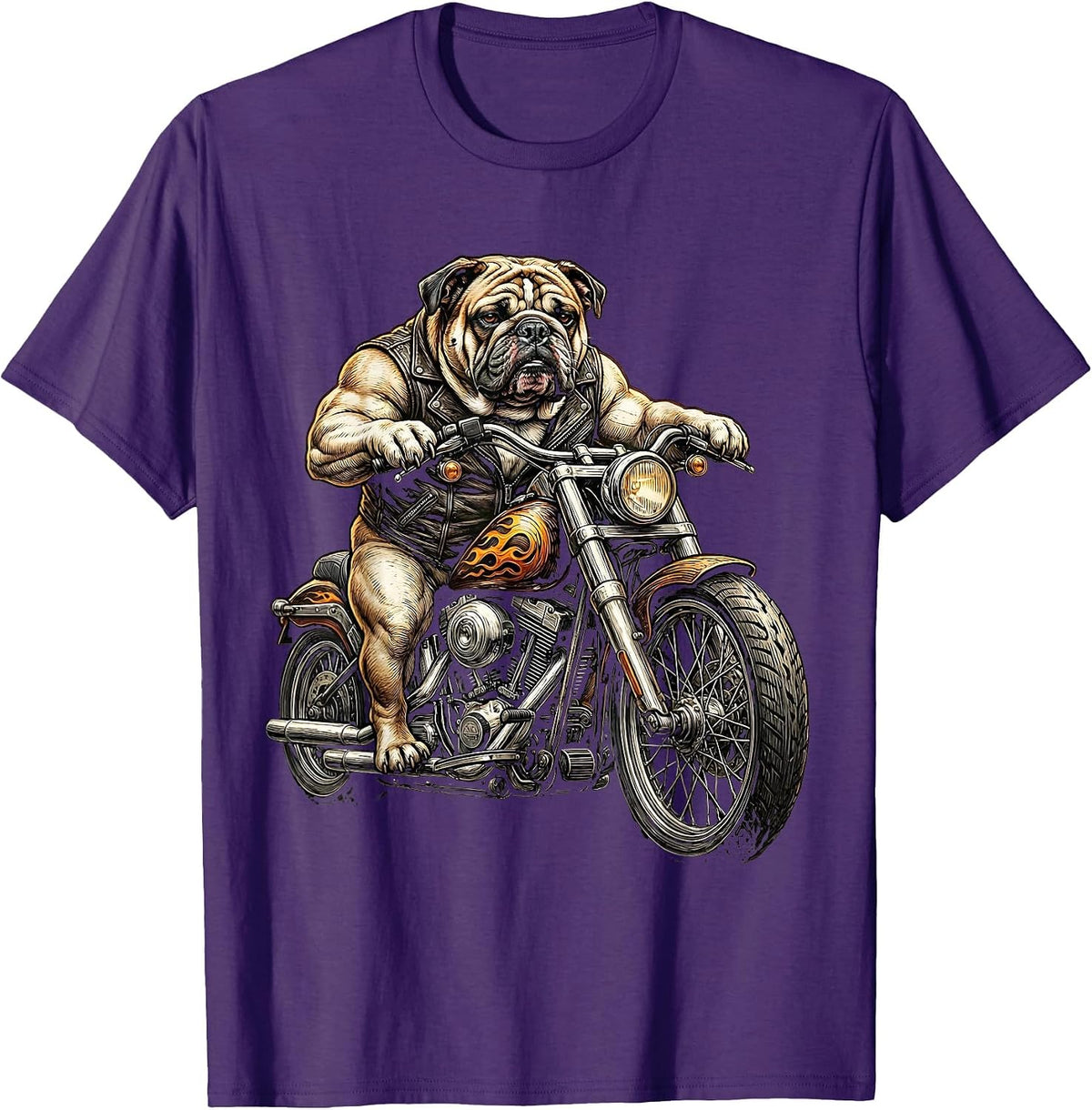 Bulldog Chopper Motorcycle Rider Graphic Tee T-Shirt - Purple